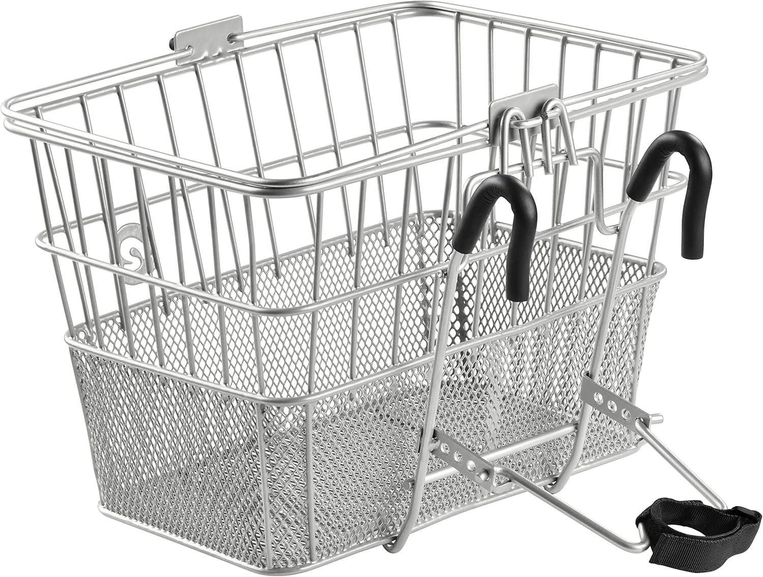 Retrospec Apollo Detachable Front Bike Basket Steel Half-Mesh with Integrated Detachable Hooks and Built-In Handle, Easy Assembly and Portability for Bicycles(Silver)