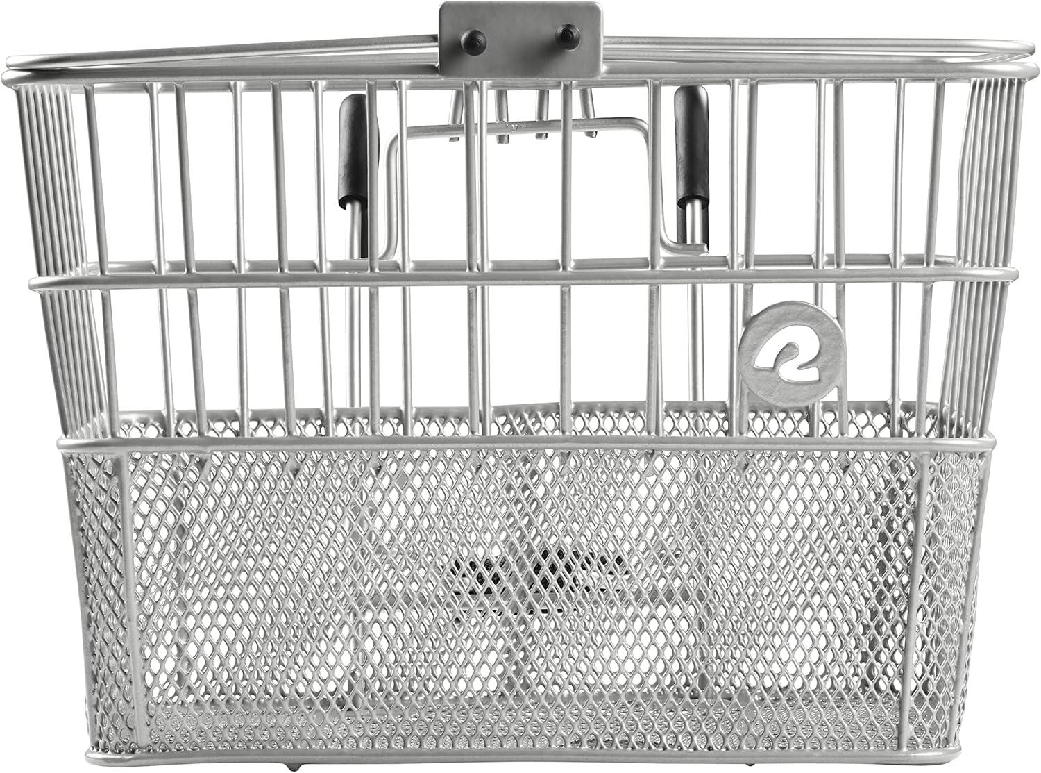 Retrospec Apollo Detachable Front Bike Basket Steel Half-Mesh with Integrated Detachable Hooks and Built-In Handle, Easy Assembly and Portability for Bicycles(Silver)