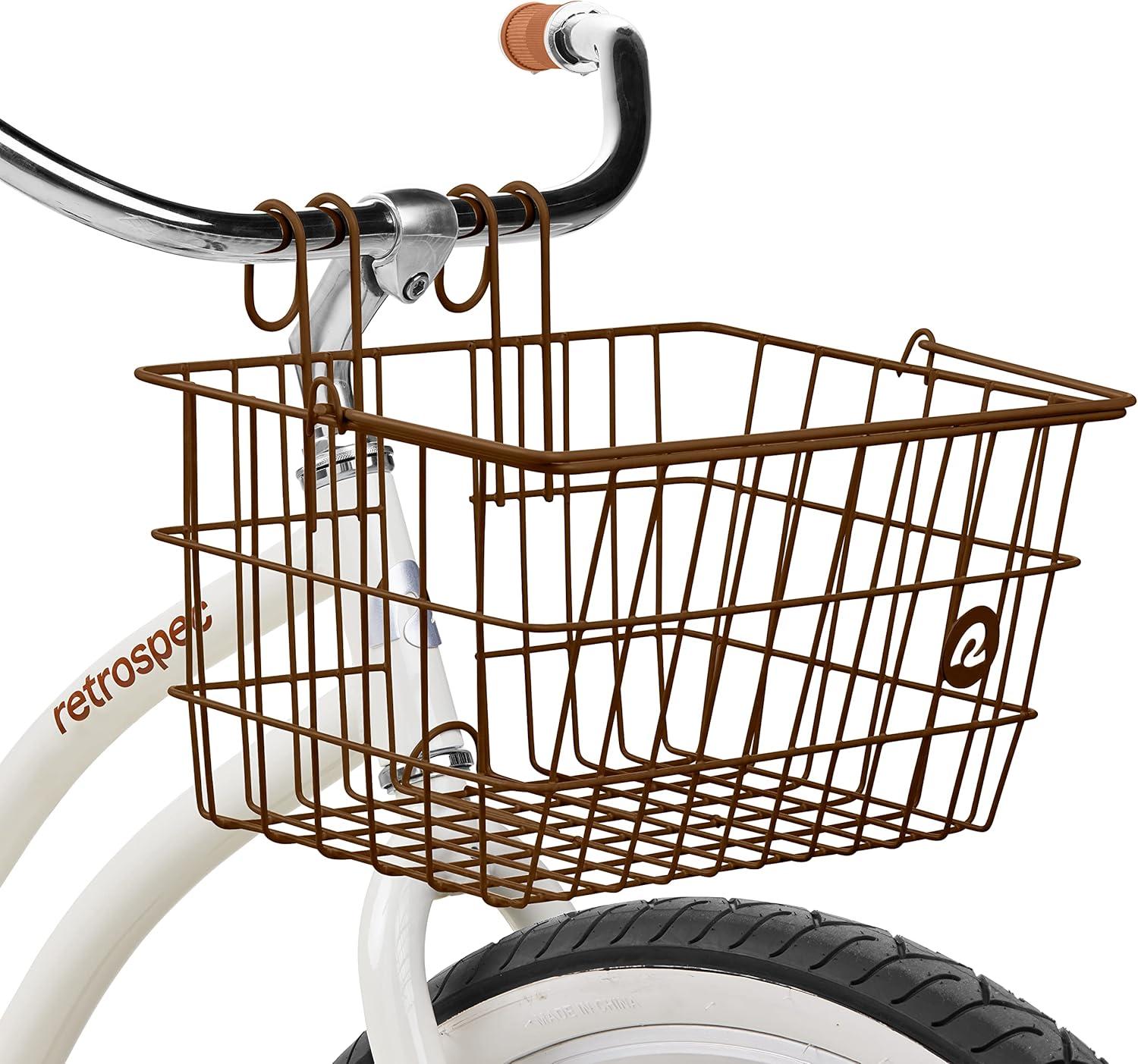 Retrospec Apollo-Lite Lift-Off Bike Basket – Detachable Steel Handlebar Basket with Carrying Handle for Commuting, Shopping & Beach Trips – 14.5in x 9.5in Weather-Resistant Biking Gear(Brown)