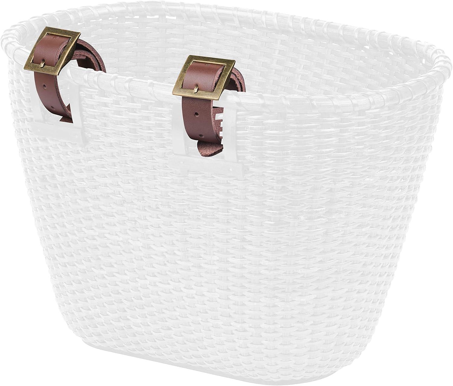 Retrospec Cane Woven Oval Dreamcatcher Basket with Authentic Leather Straps & Brass Buckles(White)