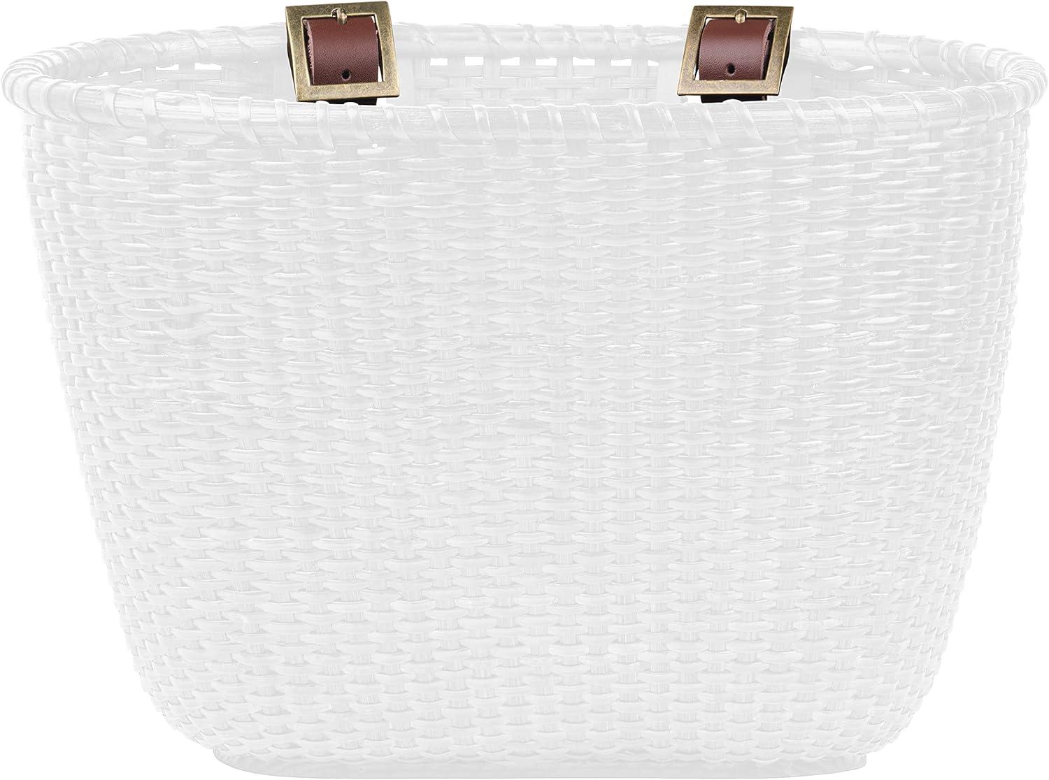 Retrospec Cane Woven Oval Dreamcatcher Basket with Authentic Leather Straps & Brass Buckles(White)
