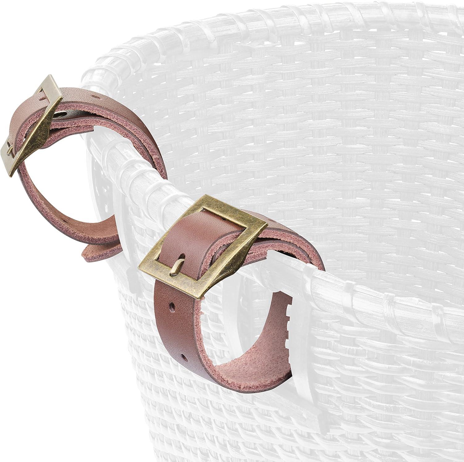Retrospec Cane Woven Oval Dreamcatcher Basket with Authentic Leather Straps & Brass Buckles(White)