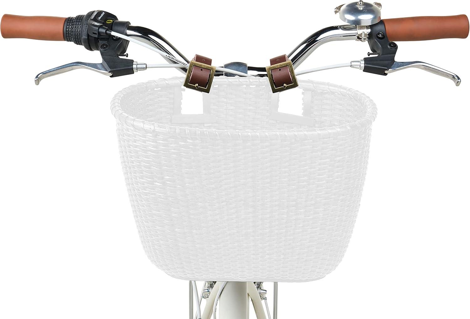 Retrospec Cane Woven Oval Dreamcatcher Basket with Authentic Leather Straps & Brass Buckles(White)