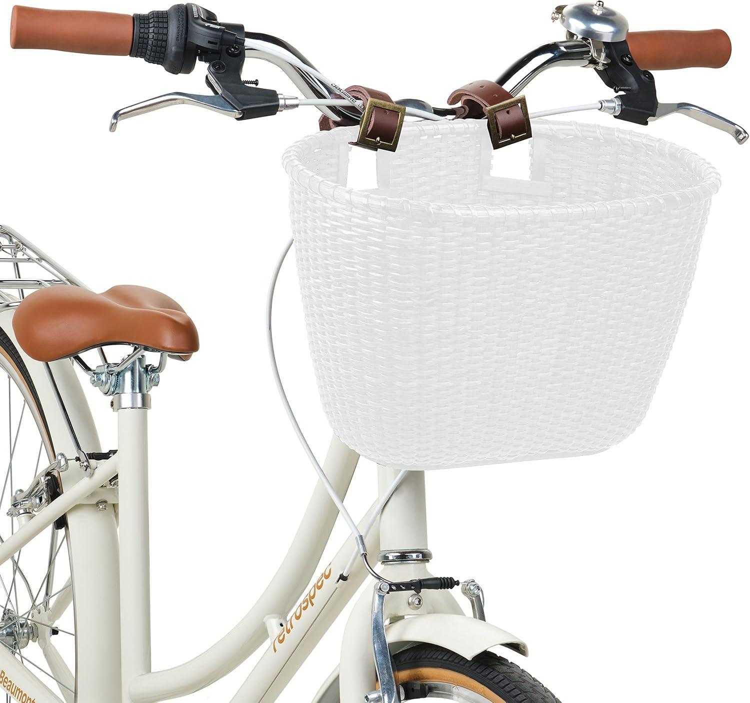 Retrospec Cane Woven Oval Dreamcatcher Basket with Authentic Leather Straps & Brass Buckles(White)