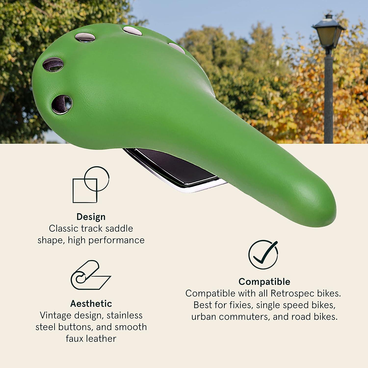 Retrospec Bicycles 6 Button Track/Velo Saddle(Green)