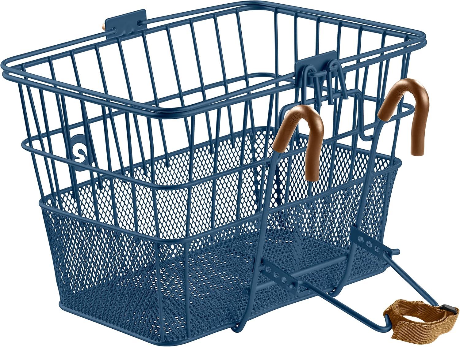 Retrospec Apollo Detachable Front Bike Basket Steel Half-Mesh with Integrated Detachable Hooks and Built-In Handle, Easy Assembly and Portability for Bicycles(Navy)