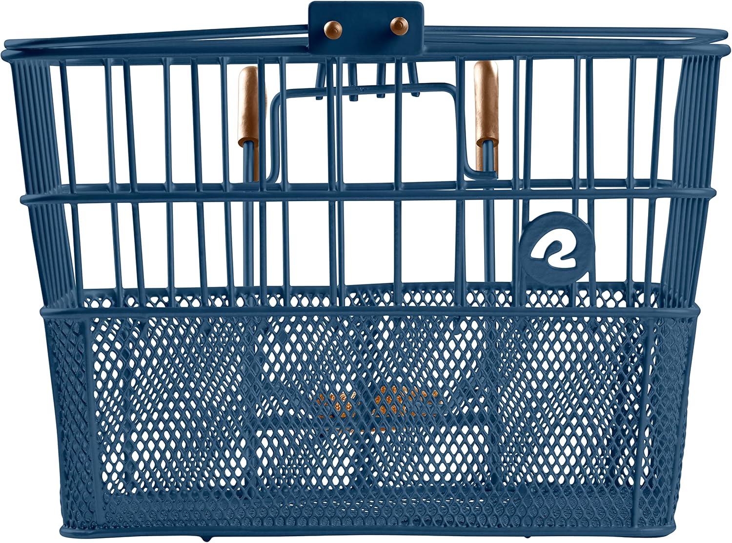 Retrospec Apollo Detachable Front Bike Basket Steel Half-Mesh with Integrated Detachable Hooks and Built-In Handle, Easy Assembly and Portability for Bicycles(Navy)