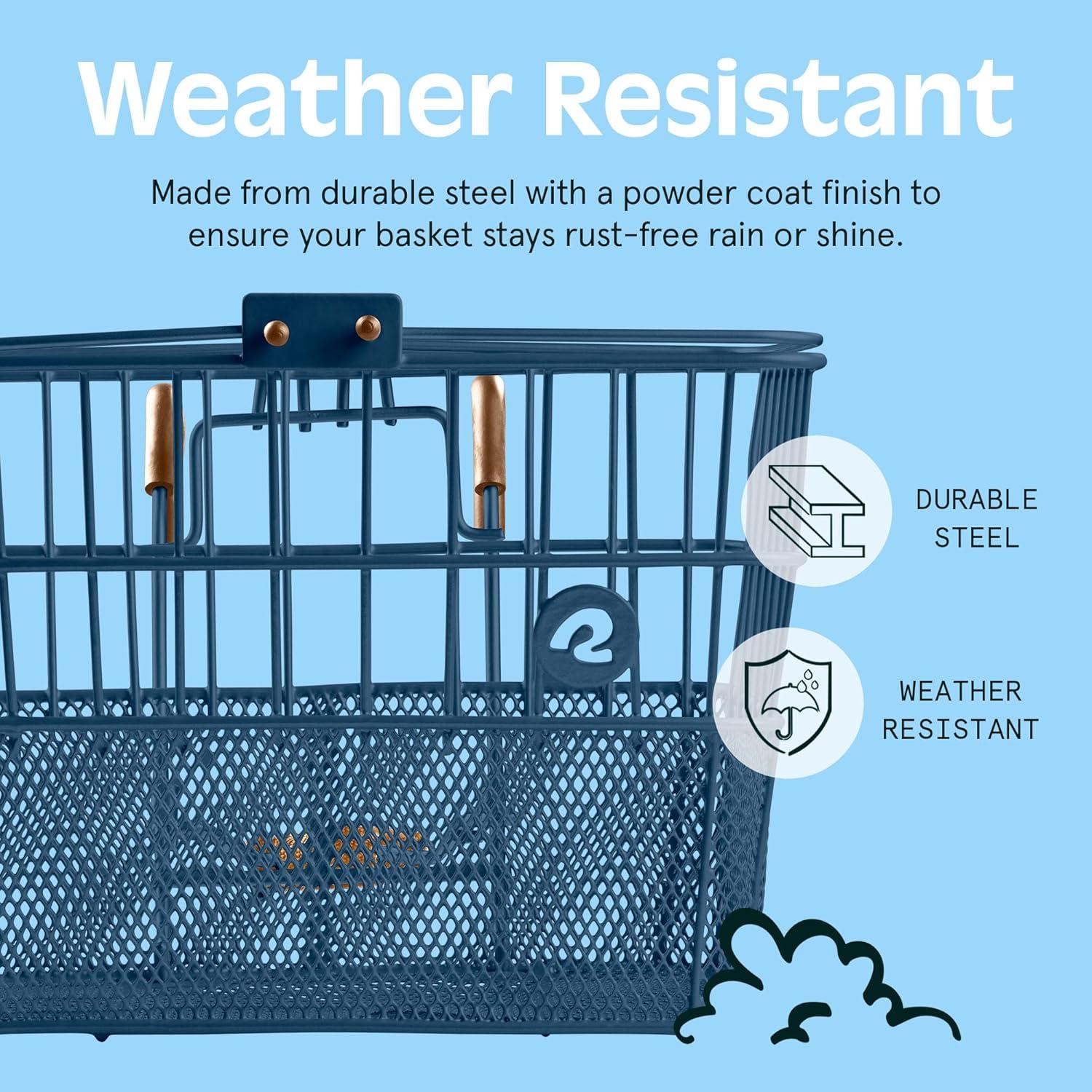 Retrospec Apollo Detachable Front Bike Basket Steel Half-Mesh with Integrated Detachable Hooks and Built-In Handle, Easy Assembly and Portability for Bicycles(Navy)
