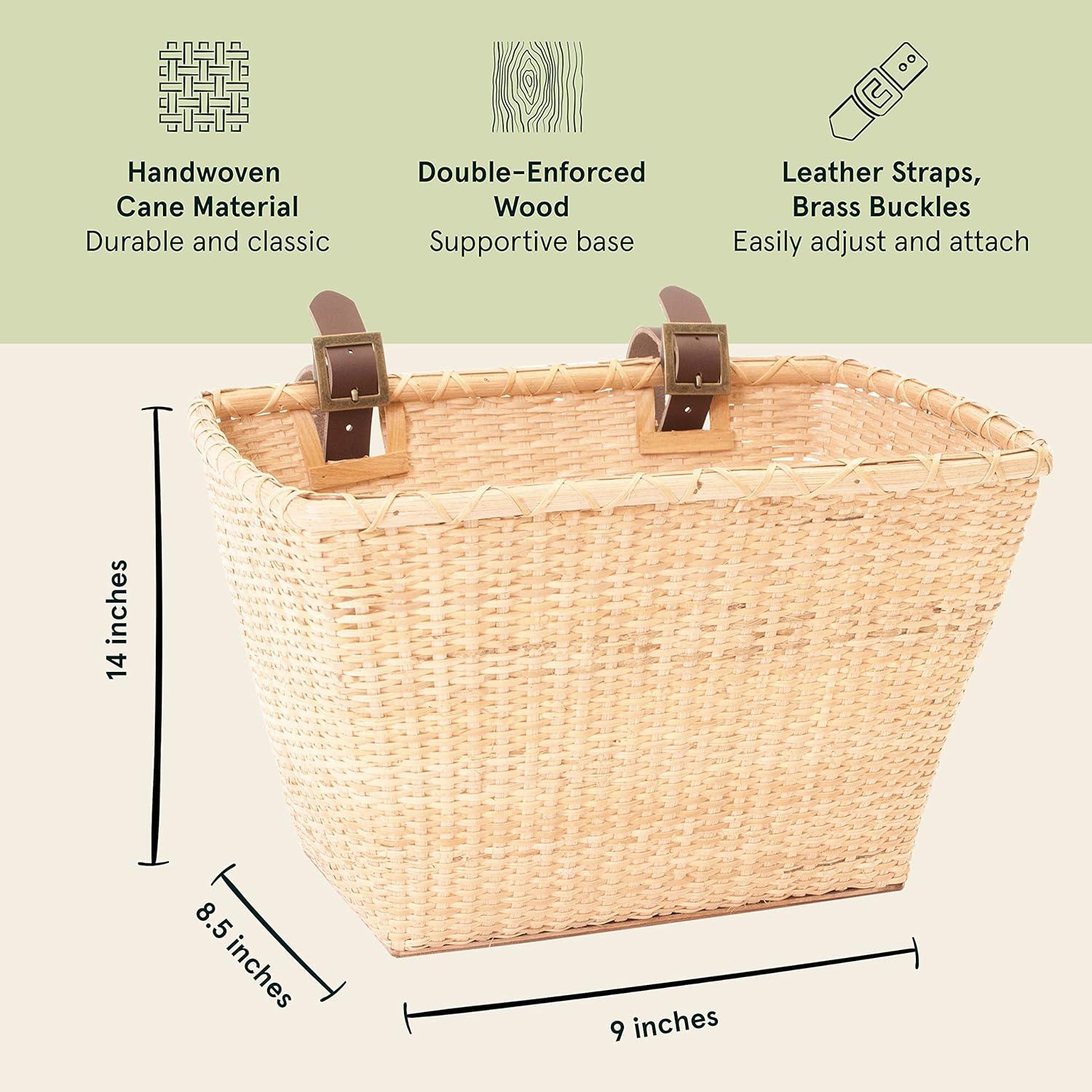 Cane Woven Rectangular Toto Basket with Authentic Leather Straps and Brass Buckles(Natural)