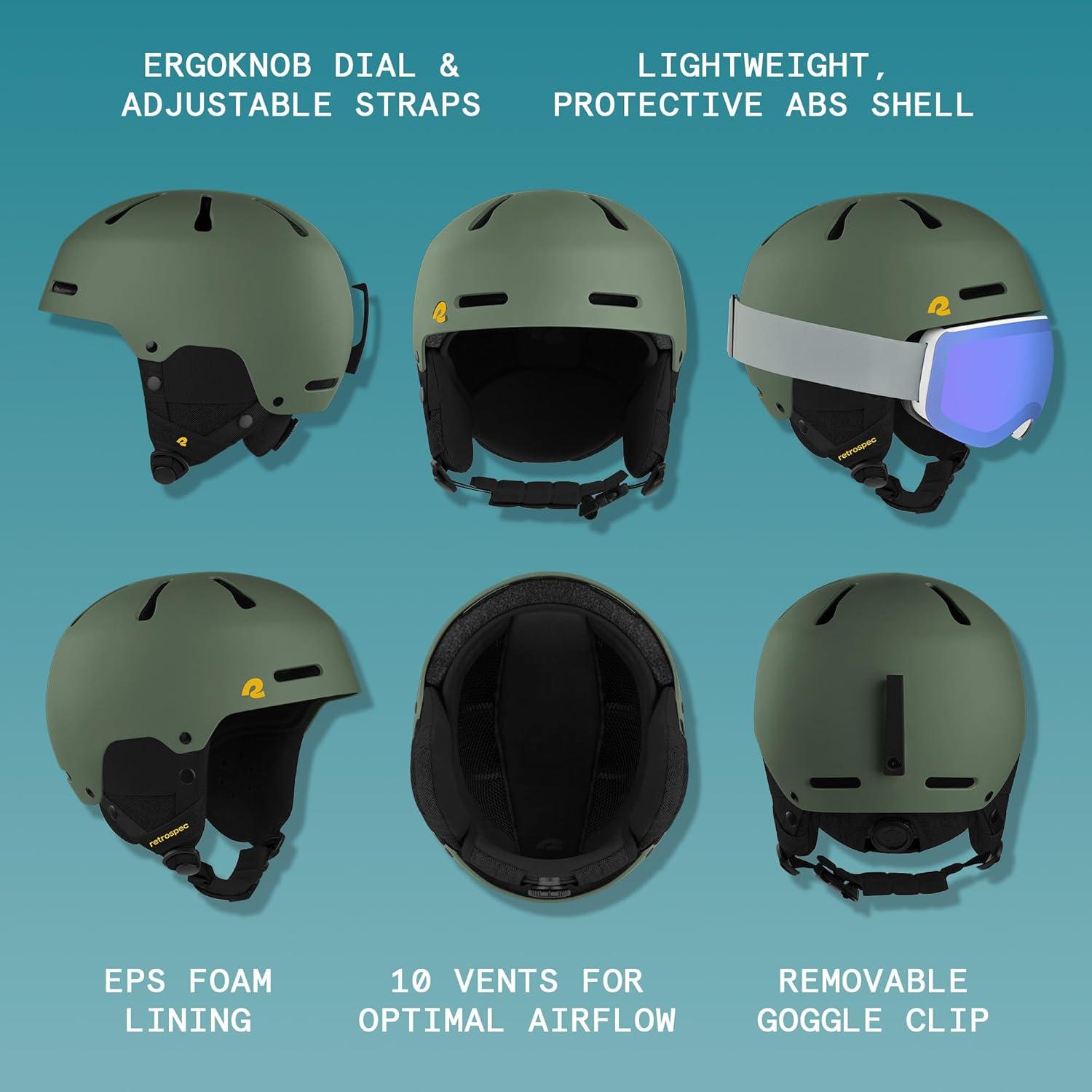 Retrospec Comstock Ski Helmet – Snowboard Helmet for Adults & Youth – Adjustable Fit Snow Helmet with Protective Shell and Breathable Vents for Men, Women, Boys & Girls(Matte Forest)