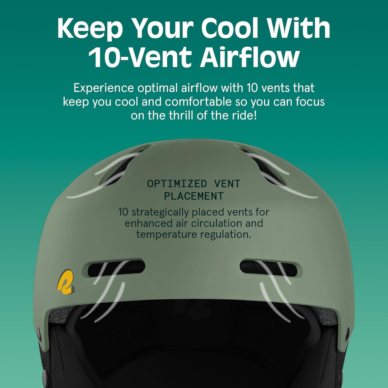 Retrospec Comstock Ski Helmet – Snowboard Helmet for Adults & Youth – Adjustable Fit Snow Helmet with Protective Shell and Breathable Vents for Men, Women, Boys & Girls(Matte Forest)
