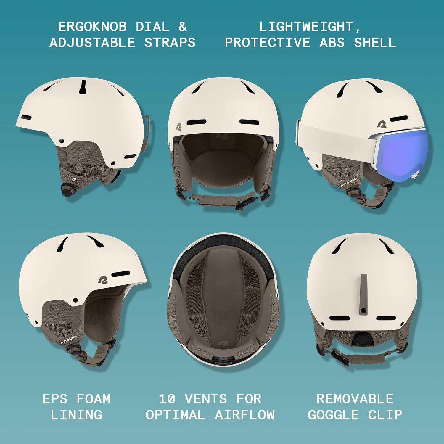 Retrospec Comstock Ski Helmet – Snowboard Helmet for Adults & Youth – Adjustable Fit Snow Helmet with Protective Shell and Breathable Vents for Men, Women, Boys & Girls(Matte Eggshell)