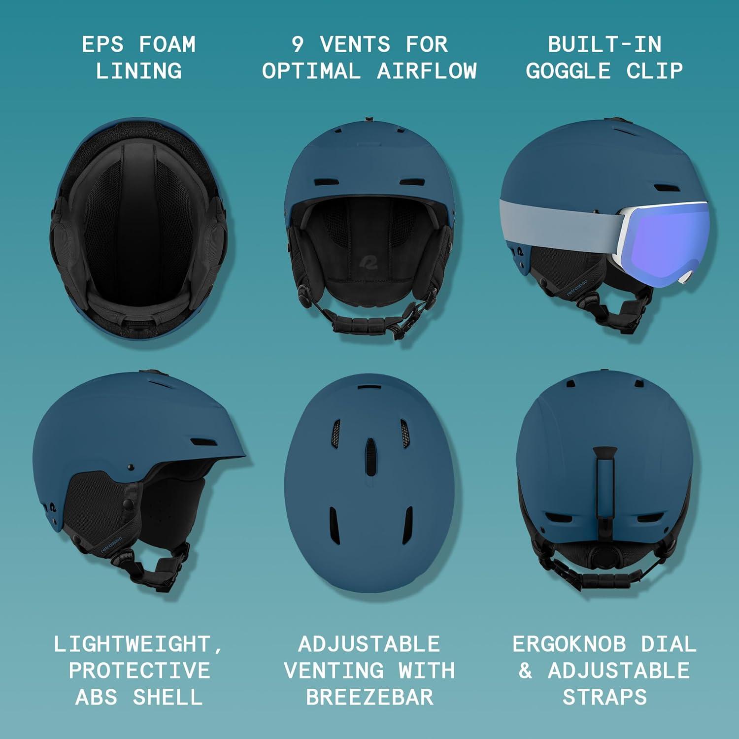 Retrospec Zephyr Ski Helmet – Snowboard Helmet for Adults & Youth with Adjustable Fit, 9 Breathable Vents, Removable Washable Earmuffs – Snow Sports Helmet for Men & Women(Matte Superior Blue)