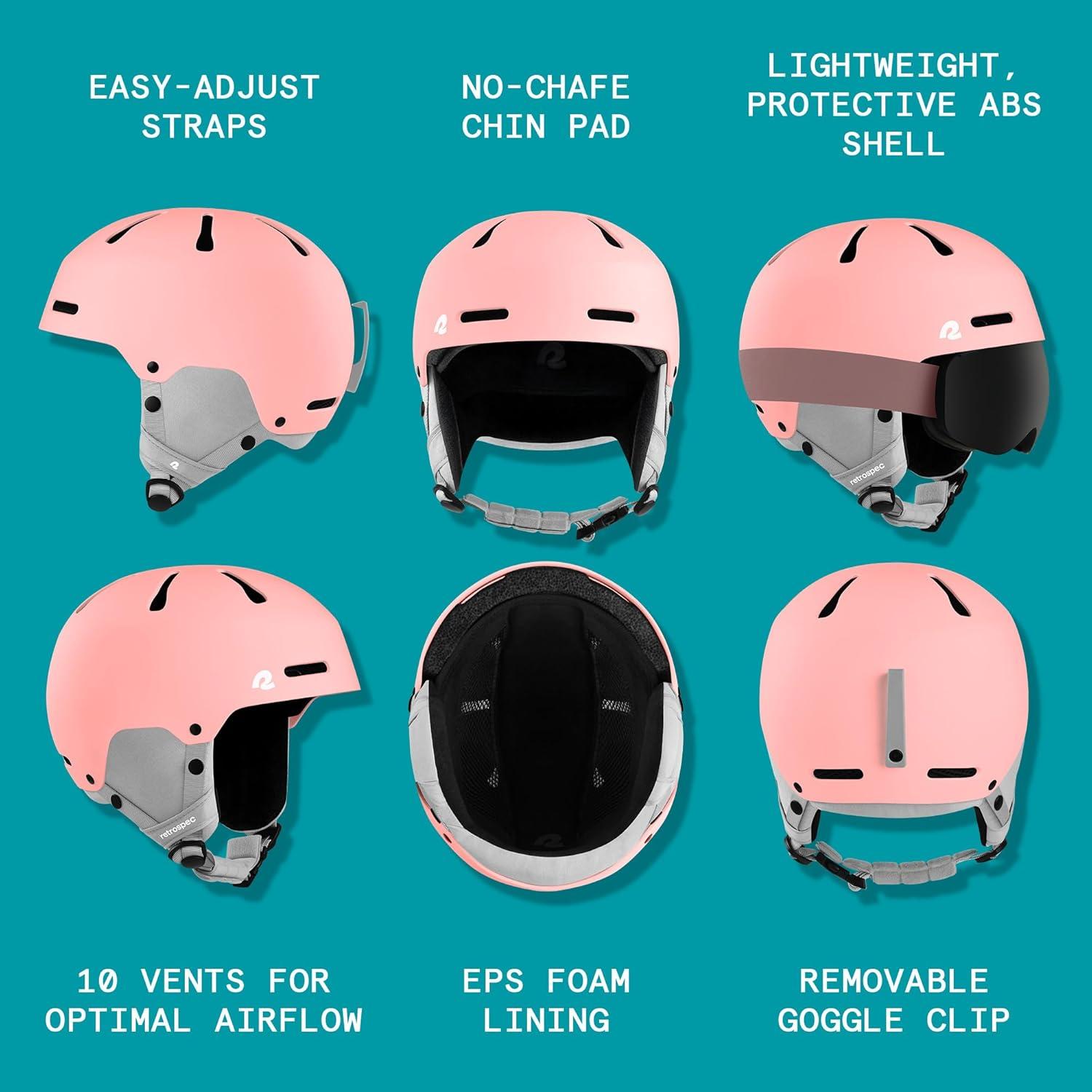 Comstock Kids Ski & Snowboard Helmet with ABS Shell, EPS Impact Protection & 10 Cooling Vents – Adjustable Winter Sports Gear, Goggle Clip(Matte Rose)