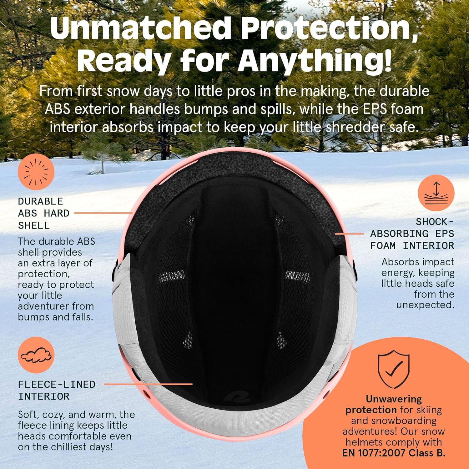Comstock Kids Ski & Snowboard Helmet with ABS Shell, EPS Impact Protection & 10 Cooling Vents – Adjustable Winter Sports Gear, Goggle Clip(Matte Rose)
