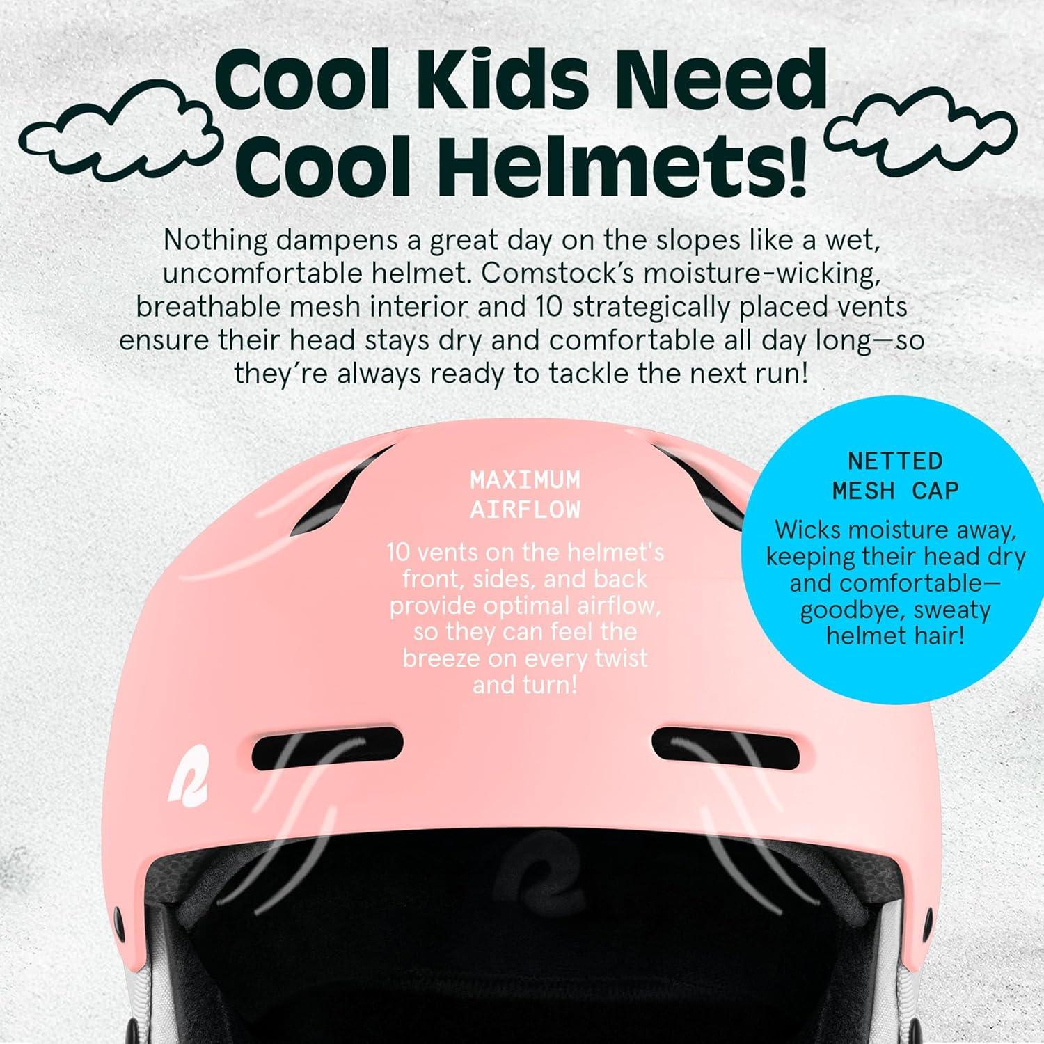 Comstock Kids Ski & Snowboard Helmet with ABS Shell, EPS Impact Protection & 10 Cooling Vents – Adjustable Winter Sports Gear, Goggle Clip(Matte Rose)