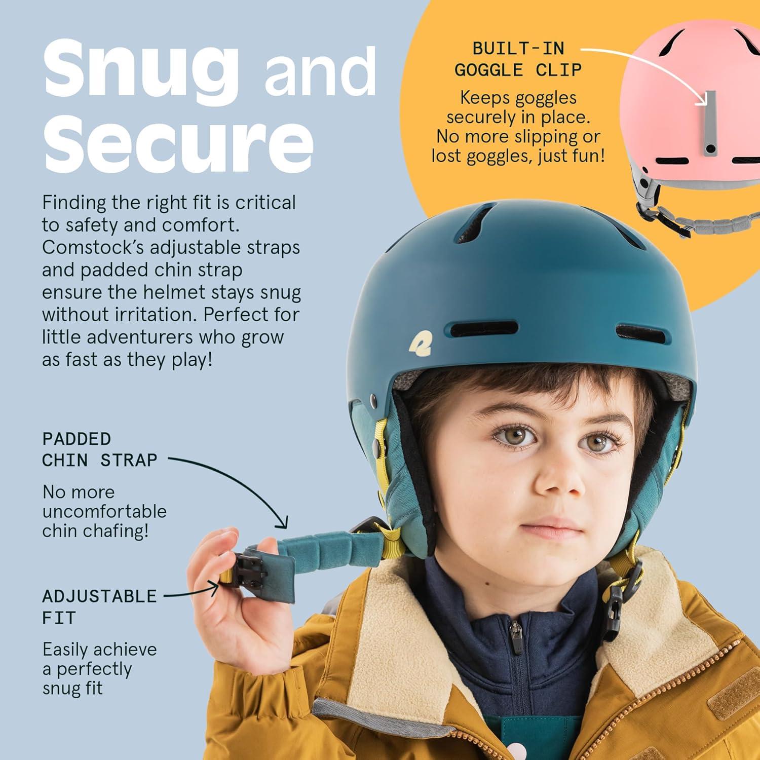 Comstock Kids Ski & Snowboard Helmet with ABS Shell, EPS Impact Protection & 10 Cooling Vents – Adjustable Winter Sports Gear, Goggle Clip(Matte Rose)