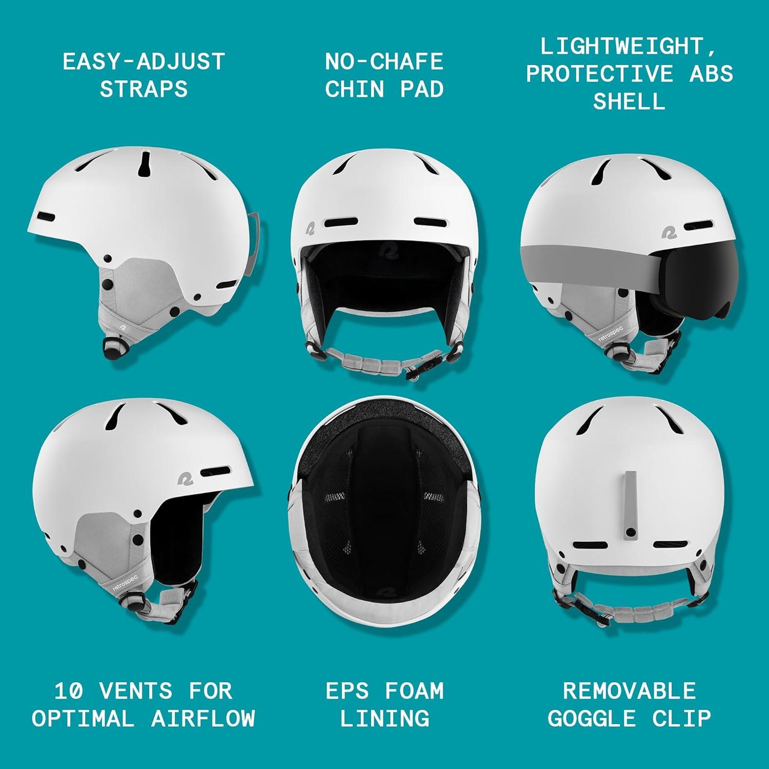 Comstock Kids Ski & Snowboard Helmet with ABS Shell, EPS Impact Protection & 10 Cooling Vents – Adjustable Winter Sports Gear, Goggle Clip(Matte White)
