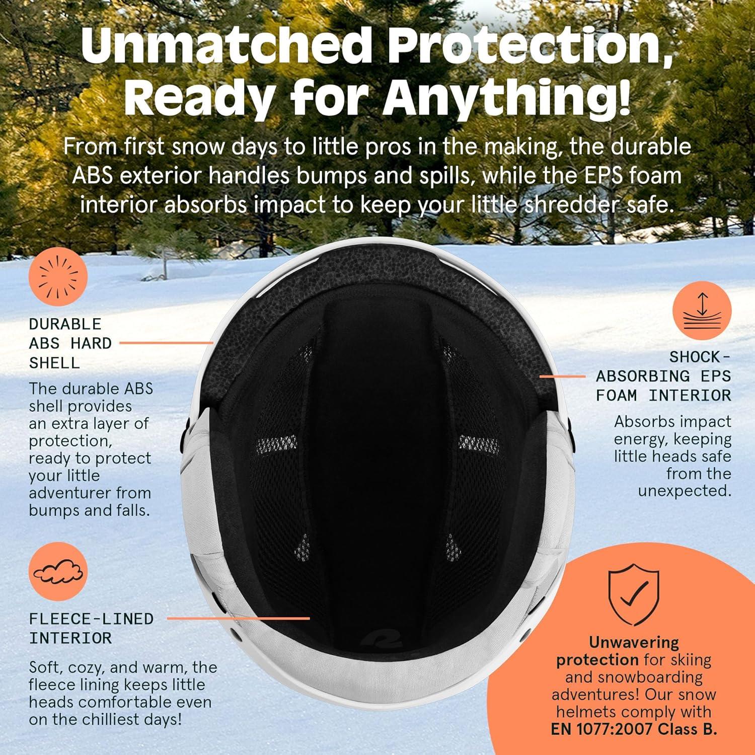 Comstock Kids Ski & Snowboard Helmet with ABS Shell, EPS Impact Protection & 10 Cooling Vents – Adjustable Winter Sports Gear, Goggle Clip(Matte White)