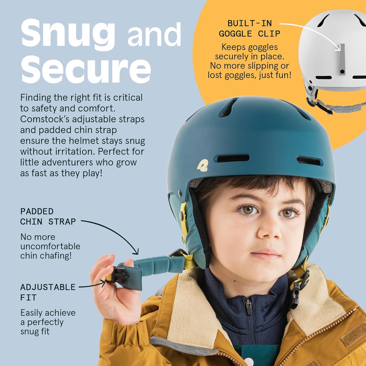 Comstock Kids Ski & Snowboard Helmet with ABS Shell, EPS Impact Protection & 10 Cooling Vents – Adjustable Winter Sports Gear, Goggle Clip(Matte White)
