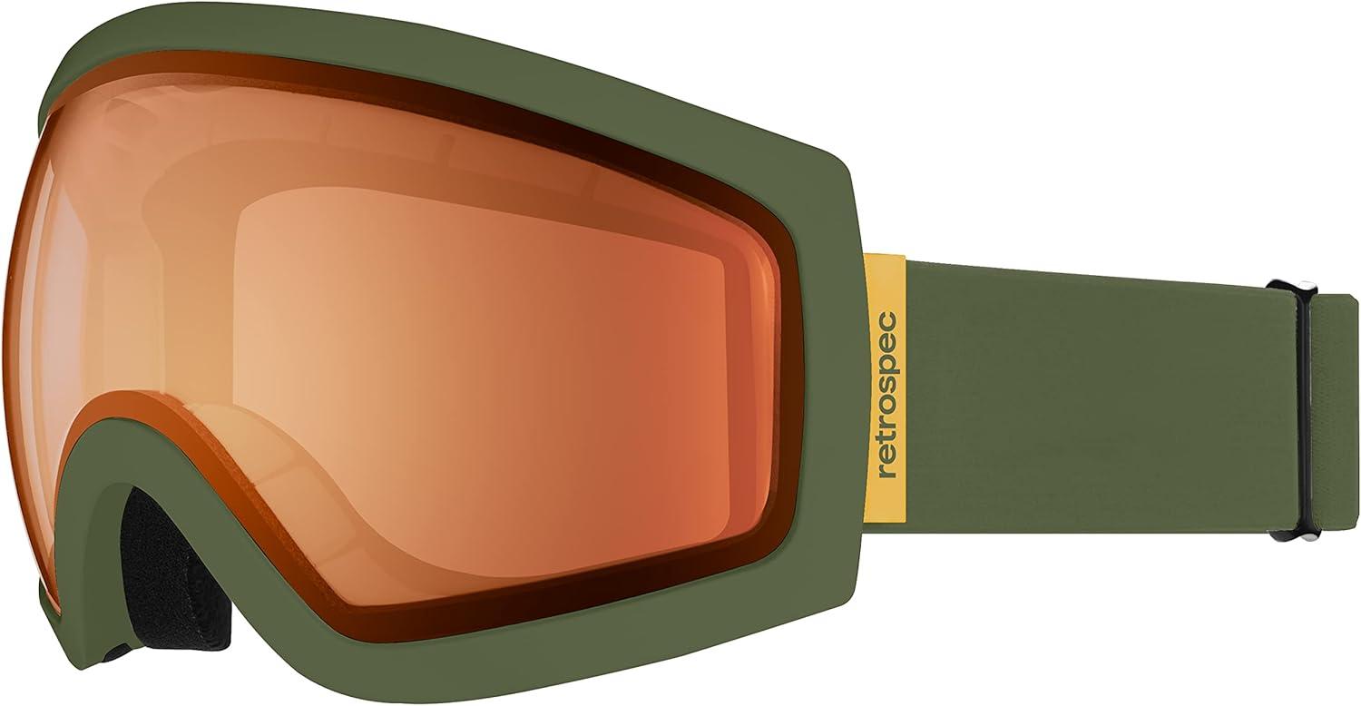 Retrospec Traverse Ski Goggles – Snowboard Goggles for Men, Women – 100% UV Protection, Anti-Fog Snow Goggles(Matte Forest/Citrine)