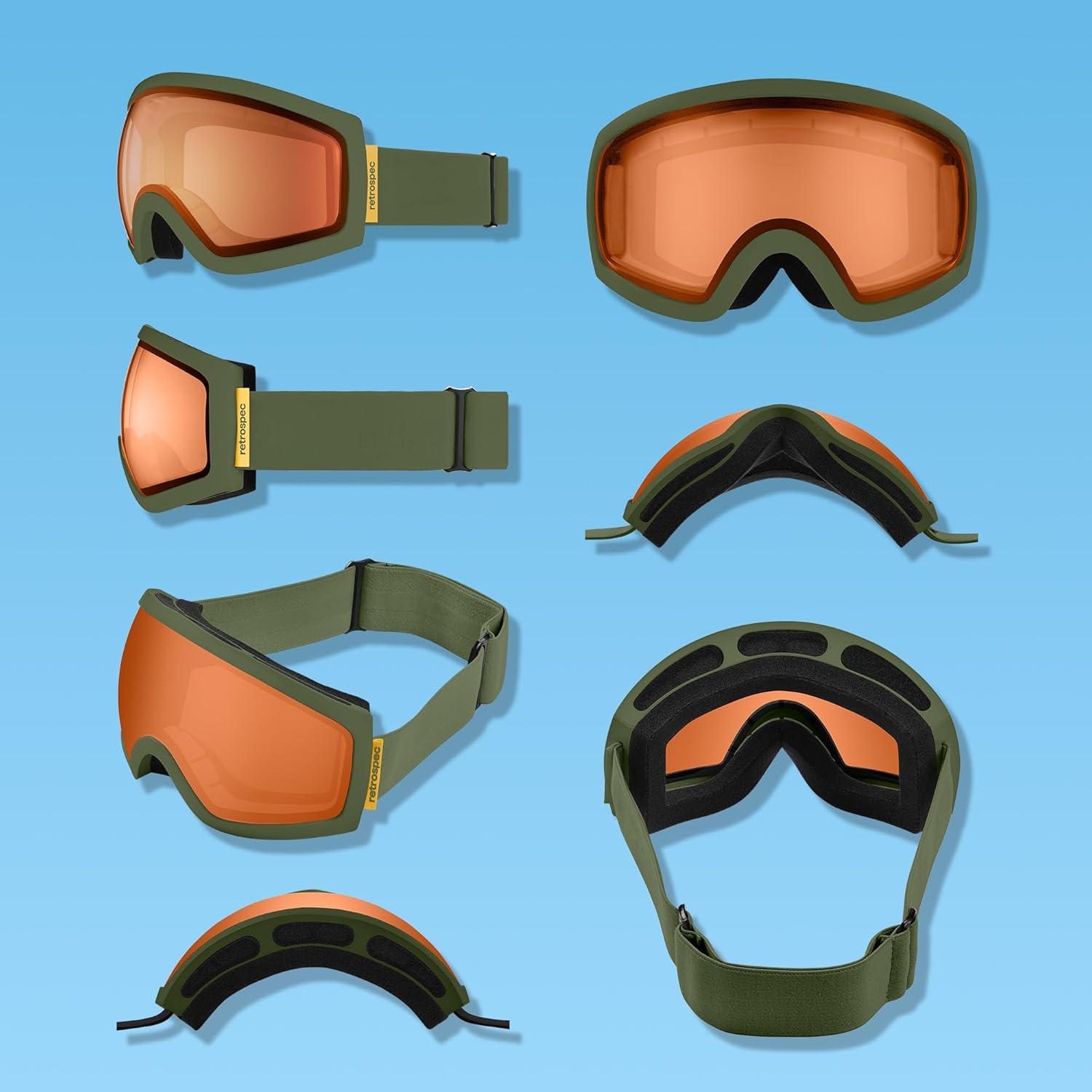 Retrospec Traverse Ski Goggles – Snowboard Goggles for Men, Women – 100% UV Protection, Anti-Fog Snow Goggles(Matte Forest/Citrine)