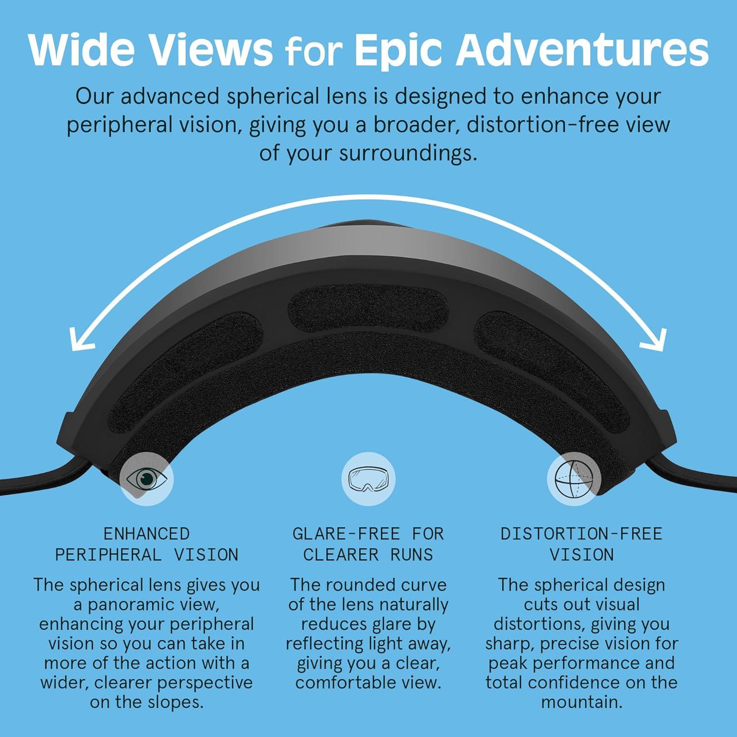 Retrospec Traverse Ski Goggles – Snowboard Goggles for Men, Women – 100% UV Protection, Anti-Fog Snow Goggles(Matte Black/Stone)