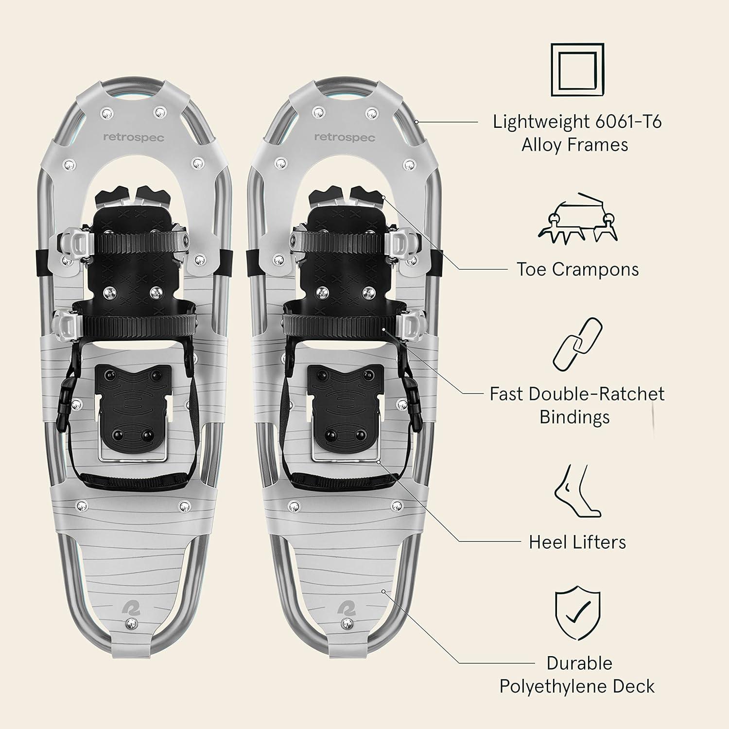 Retrospec Drifter Snowshoes for Women & Men – Lightweight Aluminum Frame Snow Shoes with Double Ratchet Binding System, Heel Lifts & Carry Bag for All Terrain Hiking & Winter Sports(Arctic)