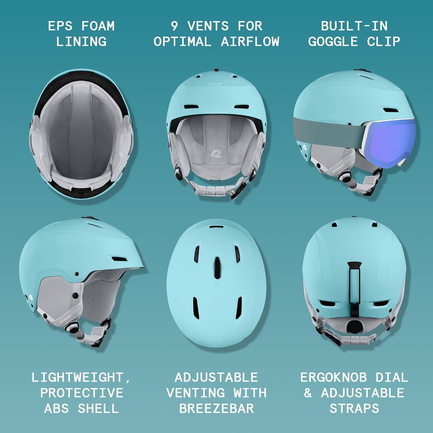 Retrospec Zephyr Ski Helmet – Snowboard Helmet for Adults & Youth with Adjustable Fit, 9 Breathable Vents, Removable Washable Earmuffs – Snow Sports Helmet for Men & Women(Matte Blue Ridge)