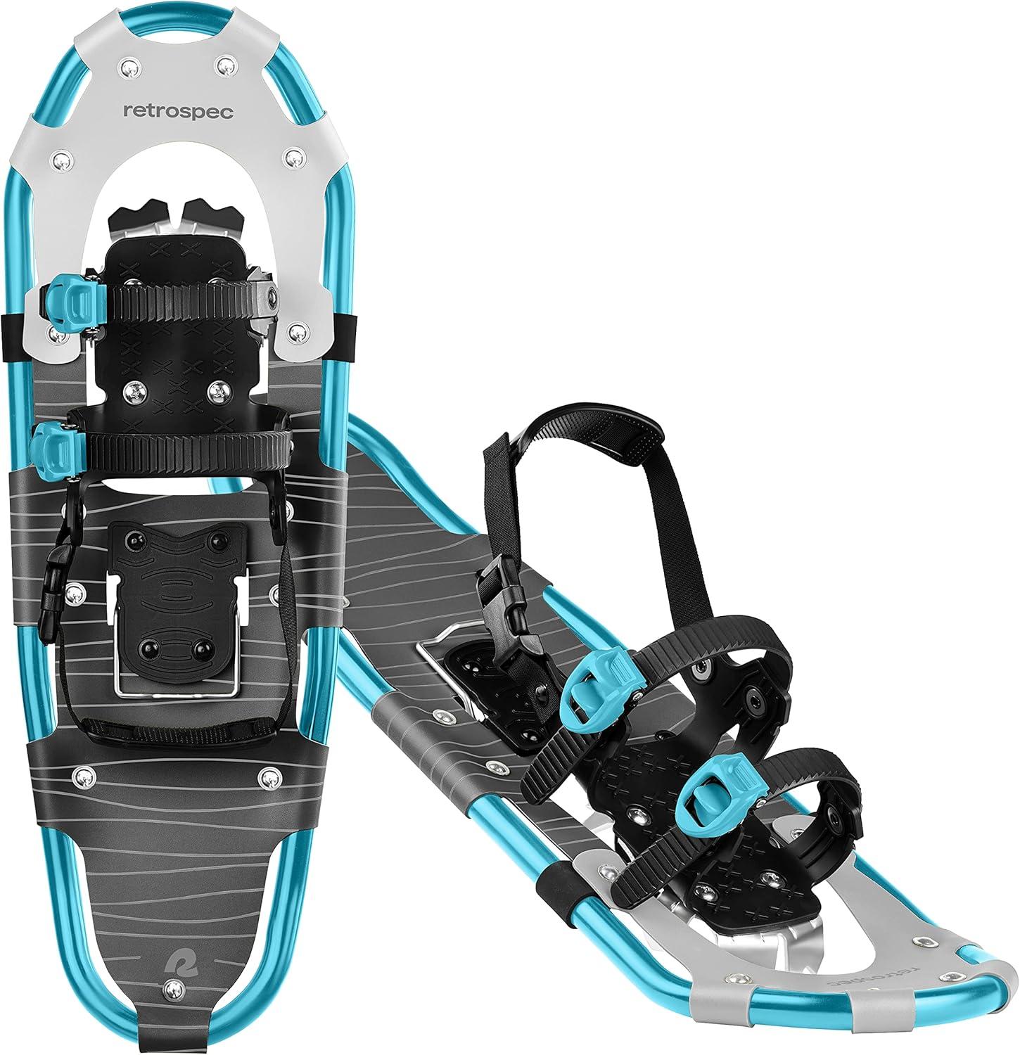 Retrospec Drifter Snowshoes for Women & Men – Lightweight Aluminum Frame Snow Shoes with Double Ratchet Binding System, Heel Lifts & Carry Bag for All Terrain Hiking & Winter Sports(Ice Cap)