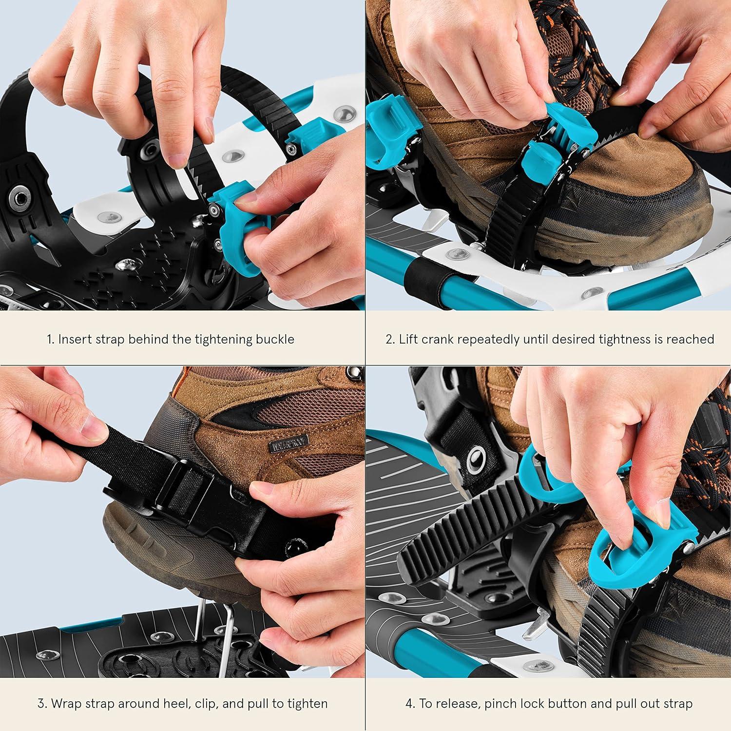 Retrospec Drifter Snowshoes for Women & Men – Lightweight Aluminum Frame Snow Shoes with Double Ratchet Binding System, Heel Lifts & Carry Bag for All Terrain Hiking & Winter Sports(Ice Cap)