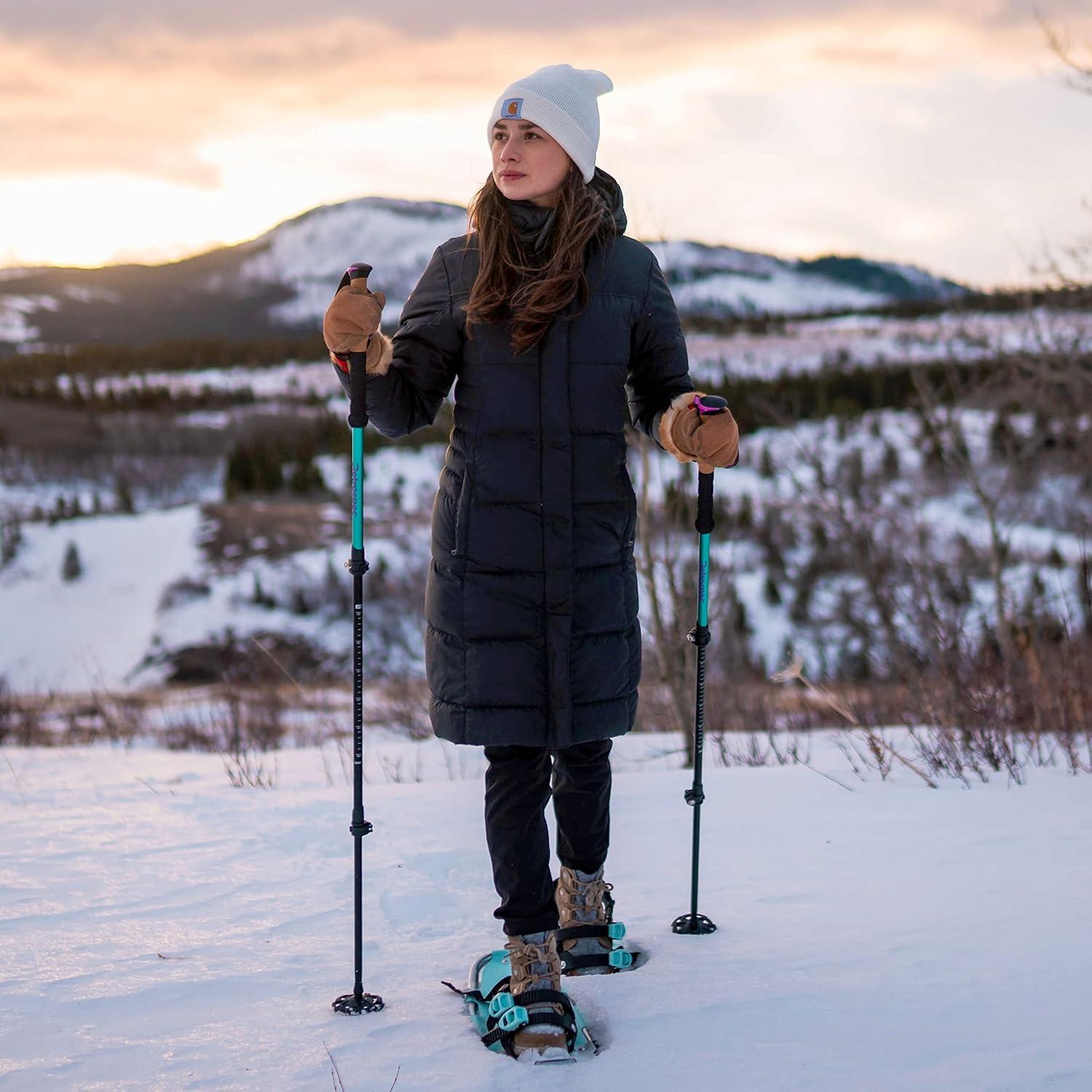 Retrospec Drifter Snowshoes for Women & Men – Lightweight Aluminum Frame Snow Shoes with Double Ratchet Binding System, Heel Lifts & Carry Bag for All Terrain Hiking & Winter Sports(Ice Cap)