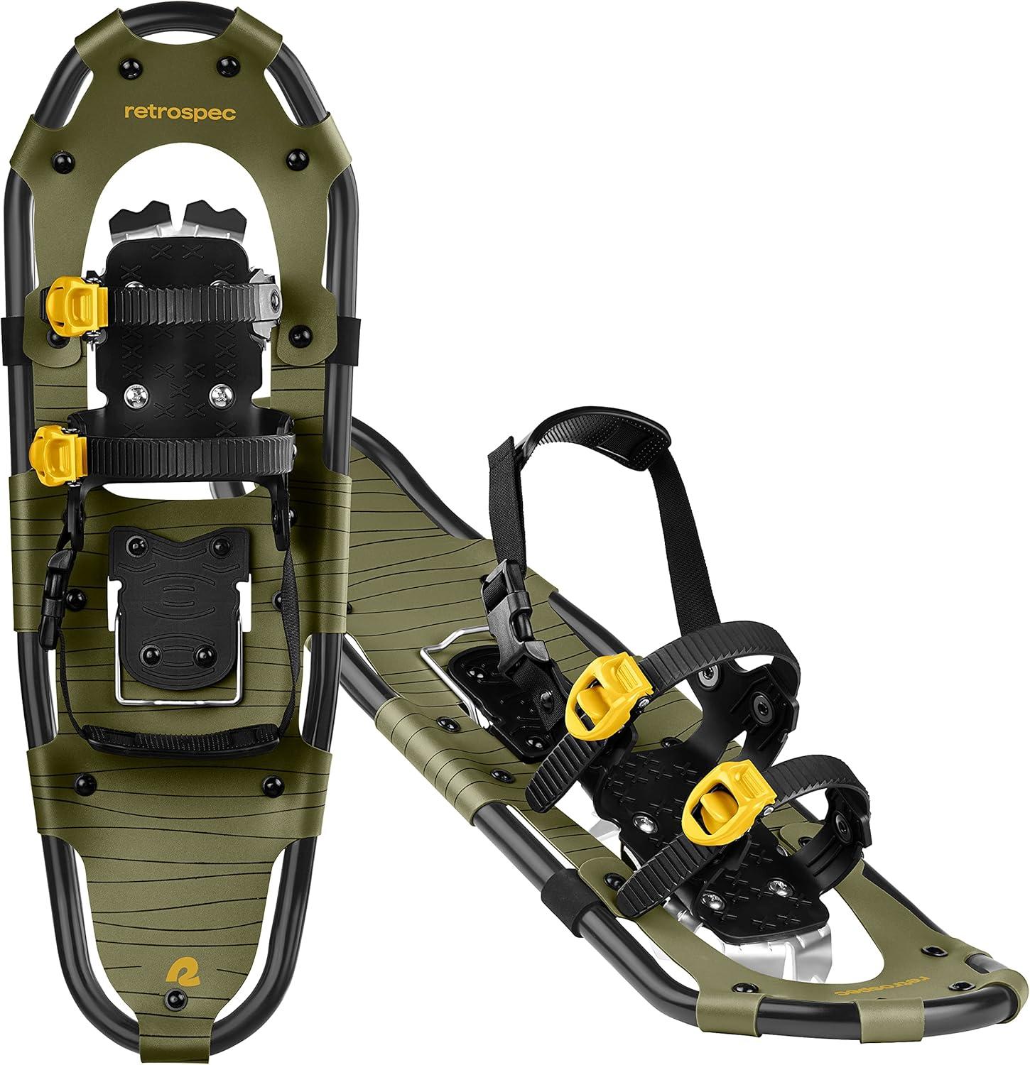 Retrospec Drifter Snowshoes for Women & Men – Lightweight Aluminum Frame Snow Shoes with Double Ratchet Binding System, Heel Lifts & Carry Bag for All Terrain Hiking & Winter Sports(Olive)