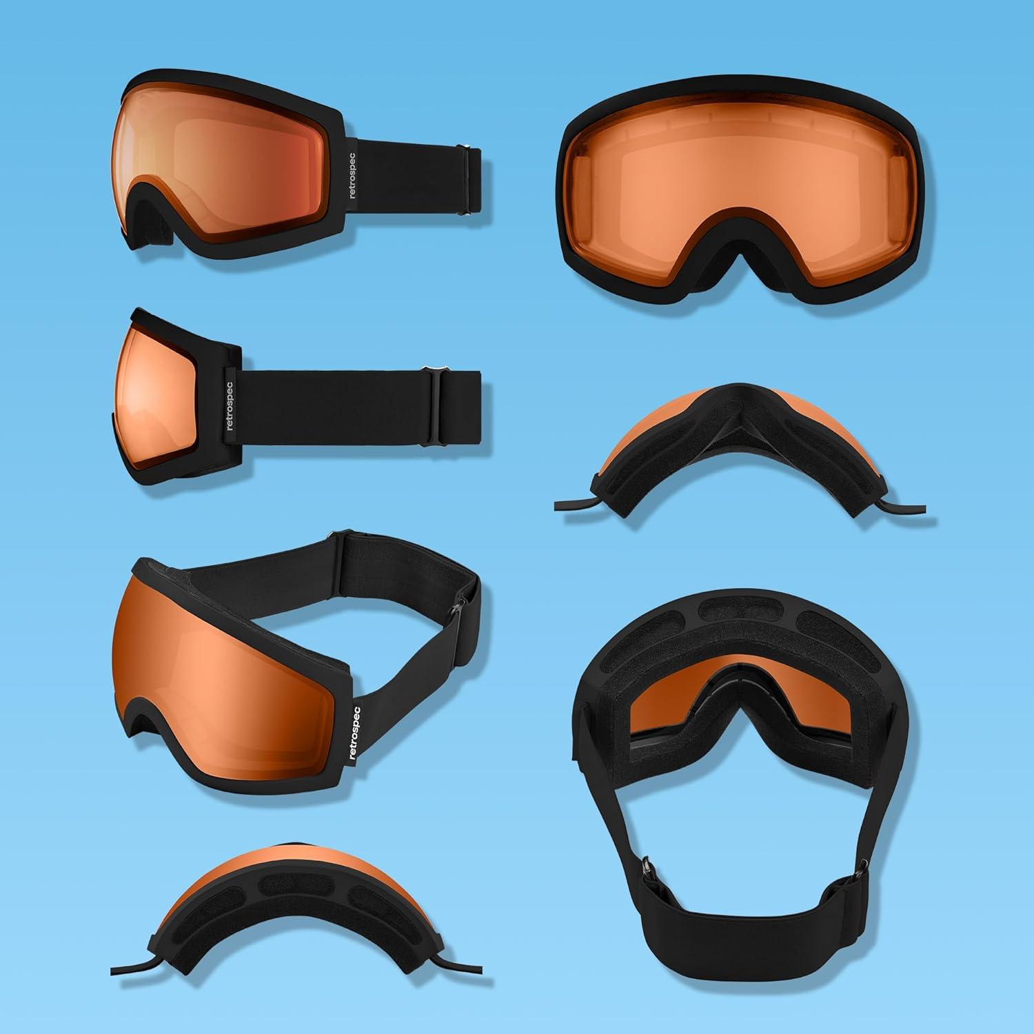 Retrospec Traverse Ski Goggles – Snowboard Goggles for Men, Women – 100% UV Protection, Anti-Fog Snow Goggles(Matte Black/Citrine)