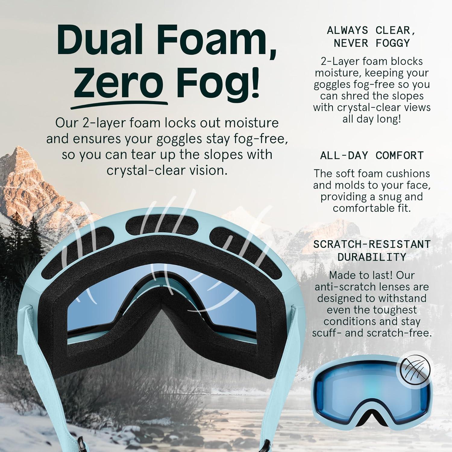 Retrospec Traverse Ski Goggles – Snowboard Goggles for Men, Women – 100% UV Protection, Anti-Fog Snow Goggles(Matte Ice/Crystal)