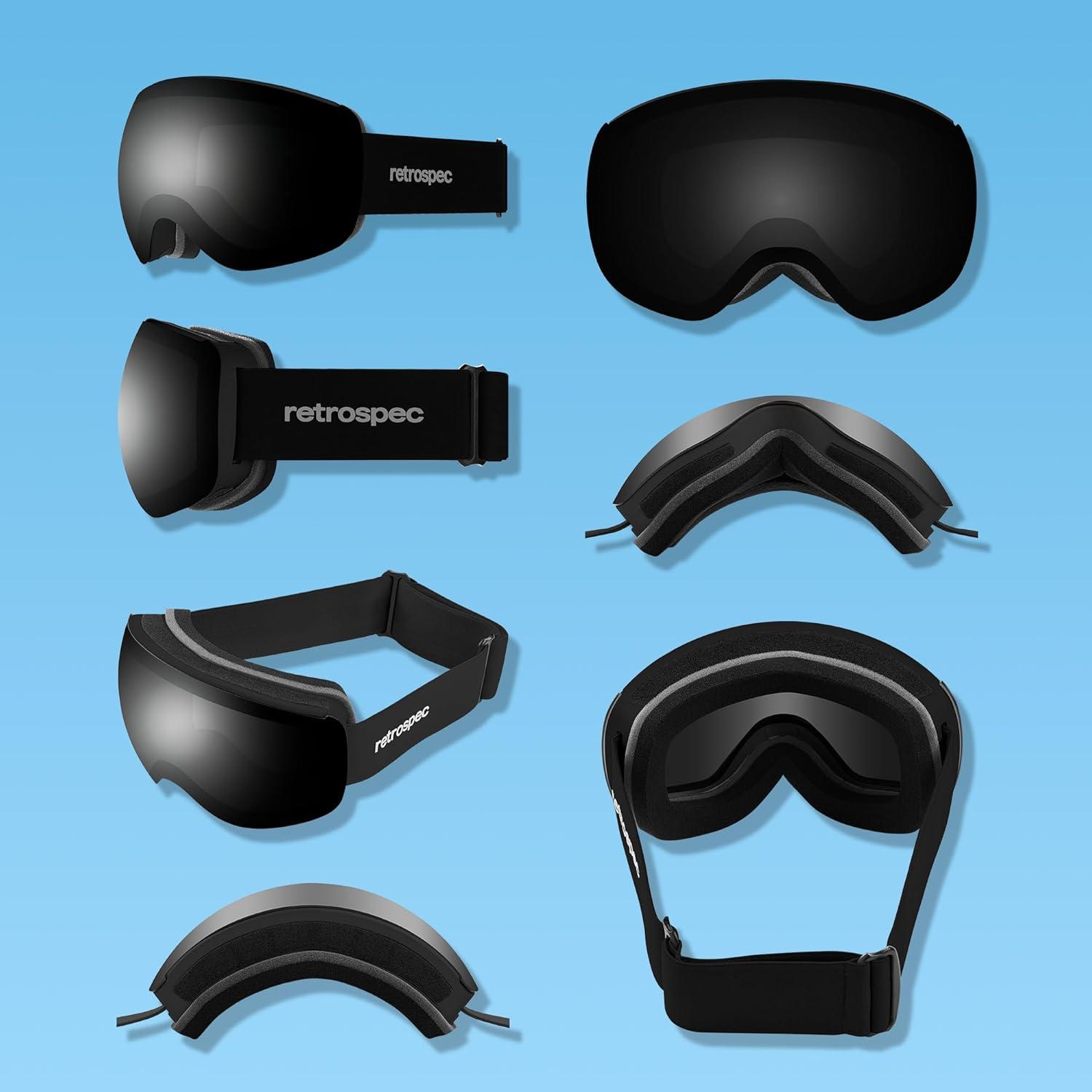 Retrospec Traverse Plus Ski & Snowboard Snow Goggles and Interchangeble Lenses for Men and Women, Anti-Fog and OTG Design(Matte Black/Mirror Polarized)
