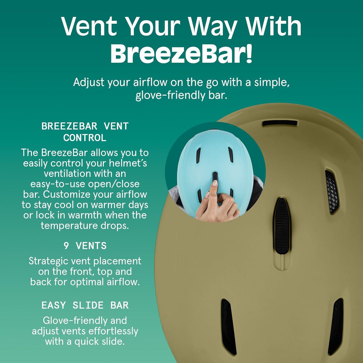 Retrospec Zephyr Ski Helmet – Snowboard Helmet for Adults & Youth with Adjustable Fit, 9 Breathable Vents, Removable Washable Earmuffs – Snow Sports Helmet for Men & Women(Matte Bonsai Green)