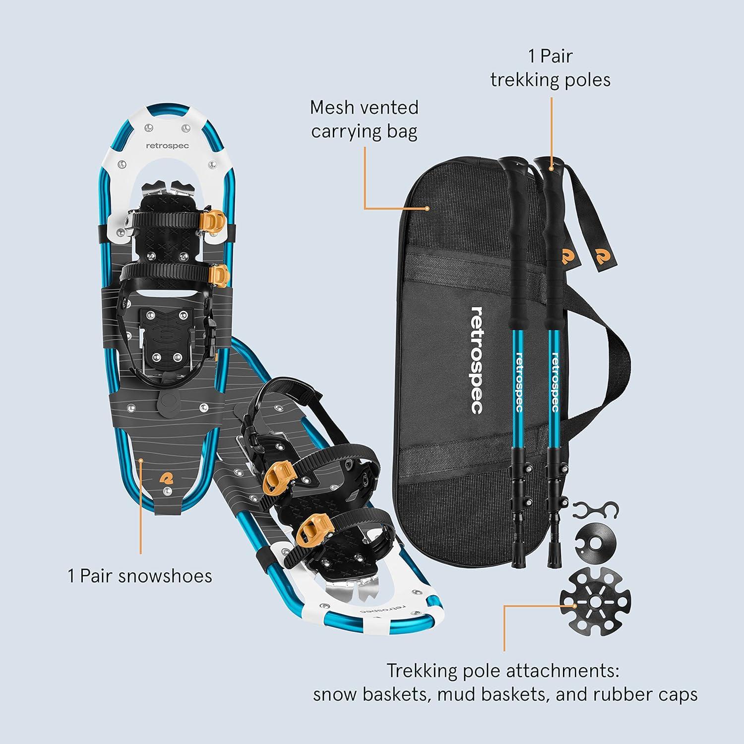 Retrospec Drifter Snowshoes & Trekking Poles Bundle with Adjustable Bindings – Lightweight Aluminum Snow Shoes for Women & Men – All Terrain Hiking & Winter Sports(Ice Cap)