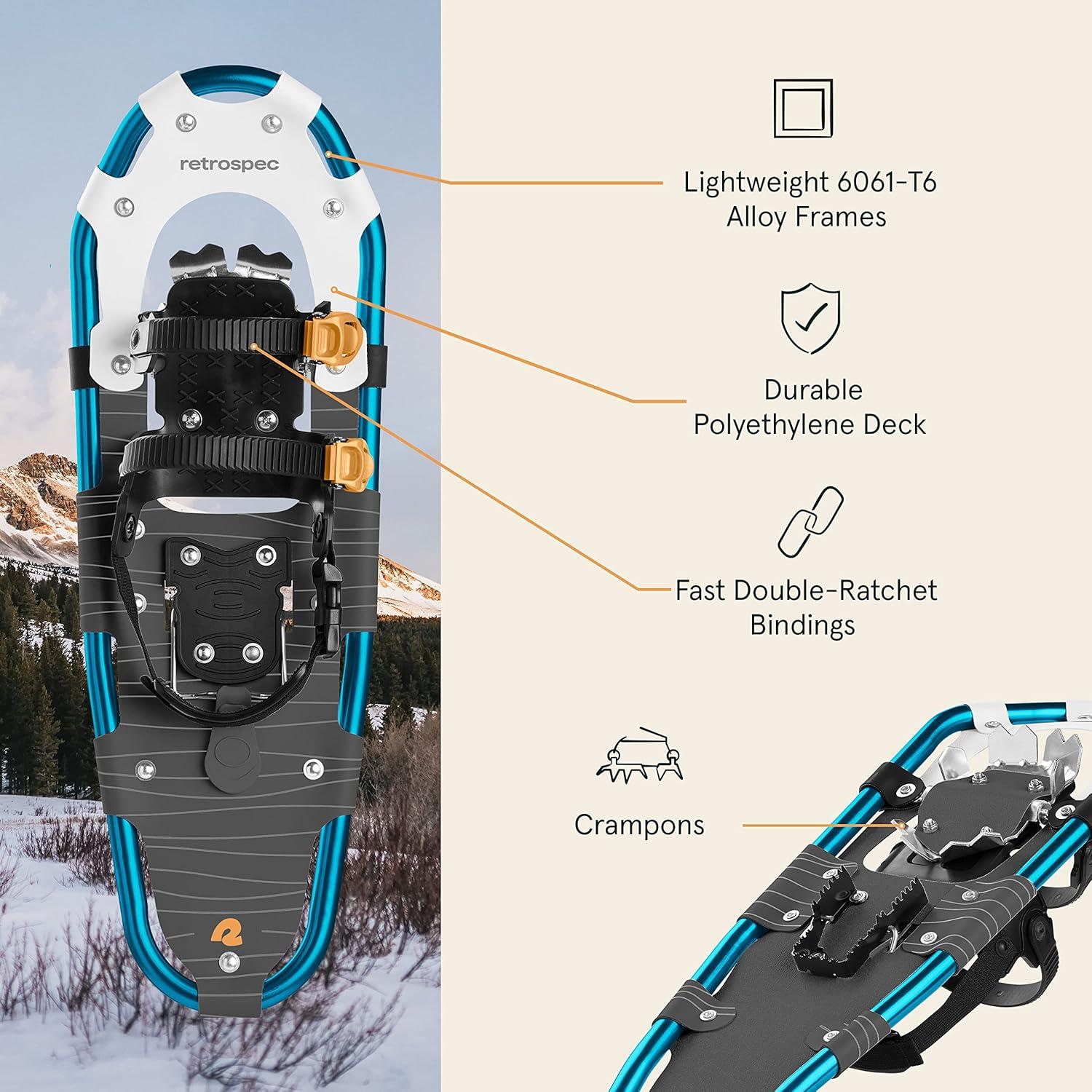 Retrospec Drifter Snowshoes & Trekking Poles Bundle with Adjustable Bindings – Lightweight Aluminum Snow Shoes for Women & Men – All Terrain Hiking & Winter Sports(Ice Cap)