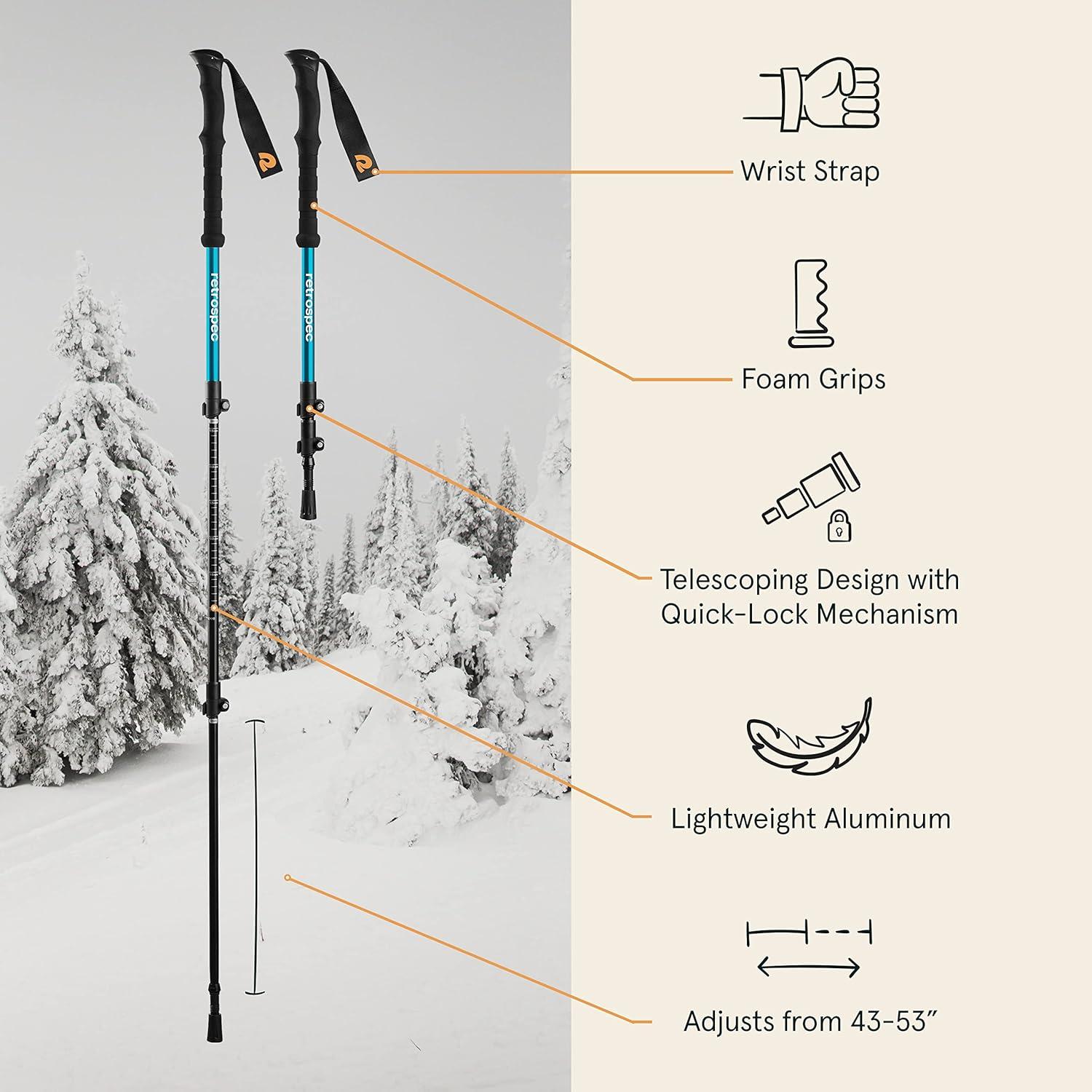 Retrospec Drifter Snowshoes & Trekking Poles Bundle with Adjustable Bindings – Lightweight Aluminum Snow Shoes for Women & Men – All Terrain Hiking & Winter Sports(Ice Cap)