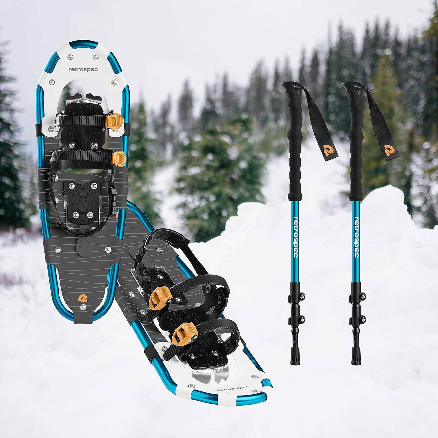 Retrospec Drifter Snowshoes & Trekking Poles Bundle with Adjustable Bindings – Lightweight Aluminum Snow Shoes for Women & Men – All Terrain Hiking & Winter Sports(Ice Cap)