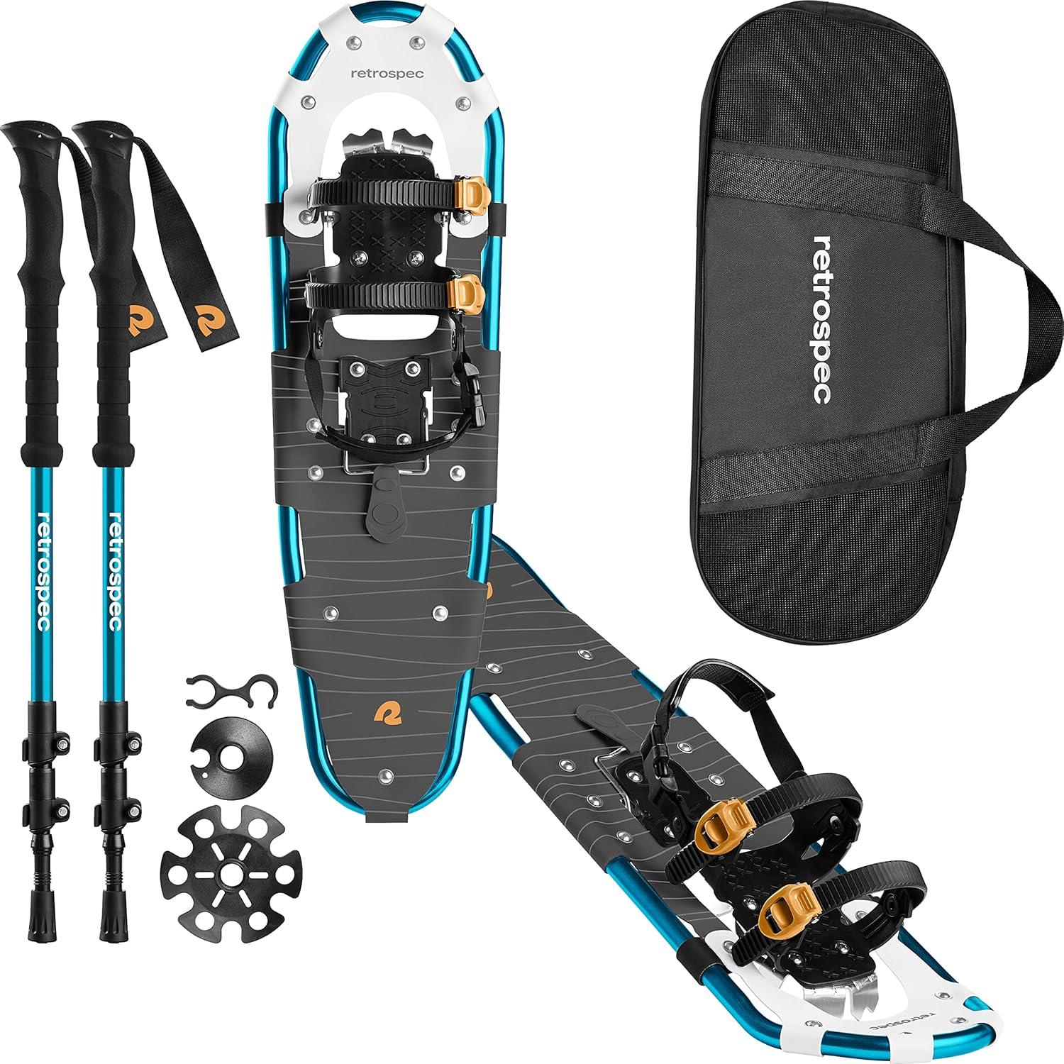Retrospec Drifter Snowshoes & Trekking Poles Bundle with Adjustable Bindings – Lightweight Aluminum Snow Shoes for Women & Men – All Terrain Hiking & Winter Sports(Ice Cap)