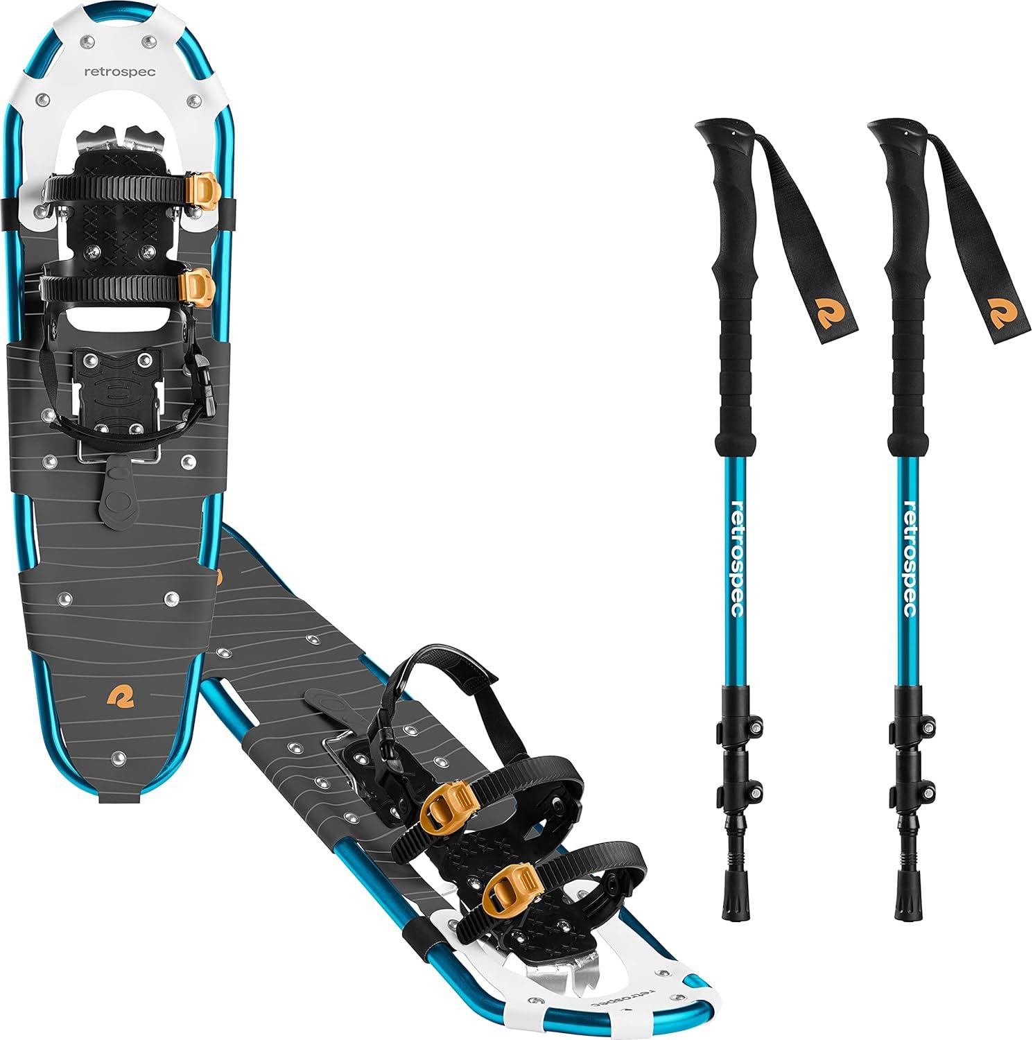 Retrospec Drifter Snowshoes & Trekking Poles Bundle with Adjustable Bindings – Lightweight Aluminum Snow Shoes for Women & Men – All Terrain Hiking & Winter Sports(Ice Cap)