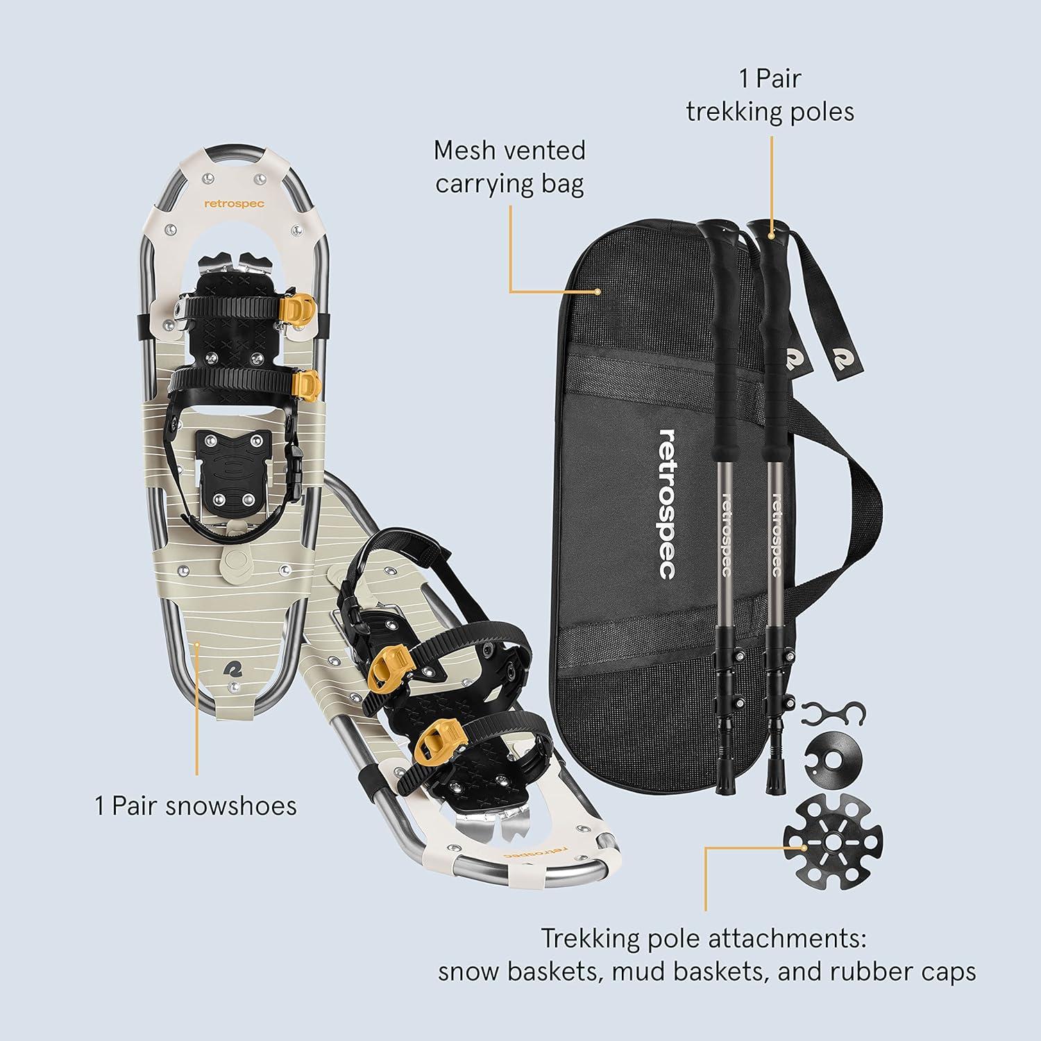 Retrospec Drifter Snowshoes & Trekking Poles Bundle with Adjustable Bindings – Lightweight Aluminum Snow Shoes for Women & Men – All Terrain Hiking & Winter Sports(Laurel)