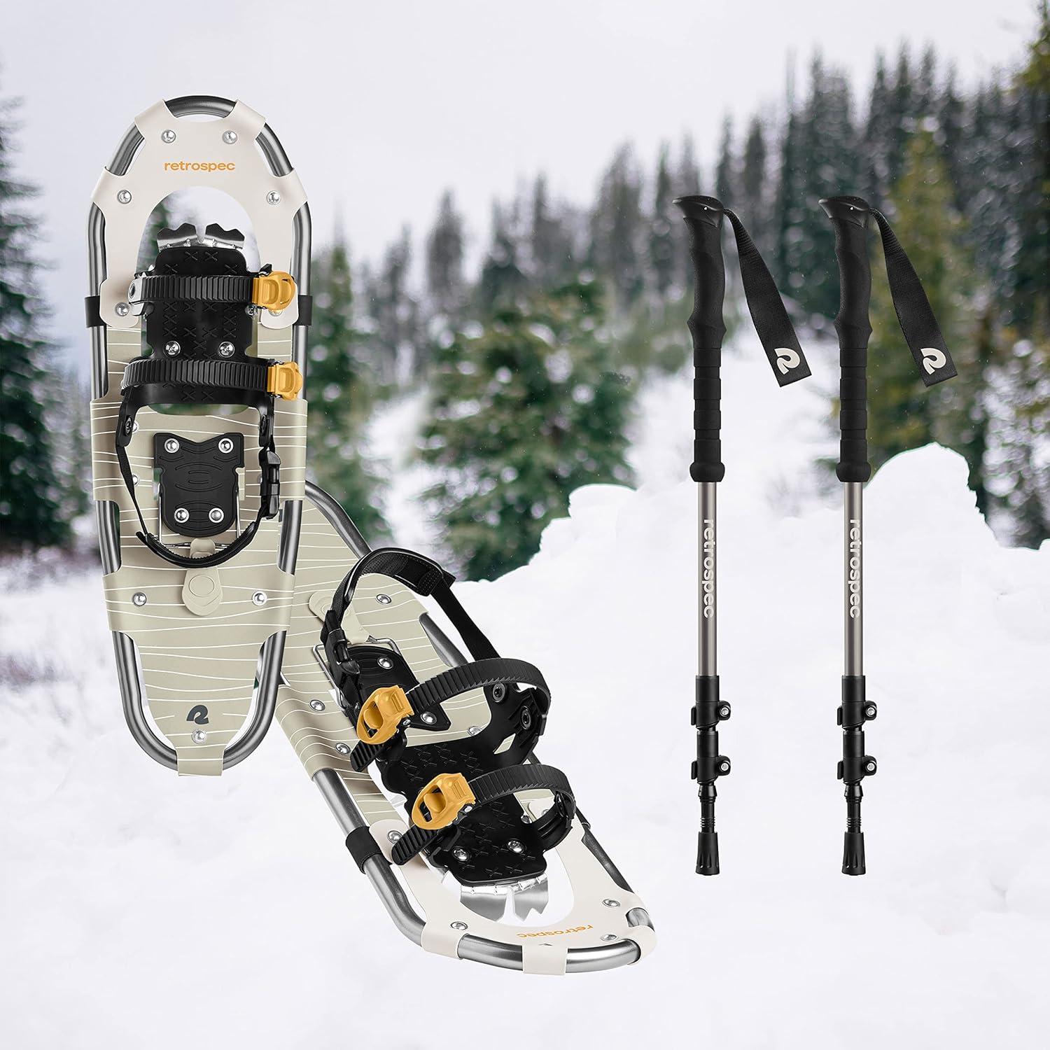 Retrospec Drifter Snowshoes & Trekking Poles Bundle with Adjustable Bindings – Lightweight Aluminum Snow Shoes for Women & Men – All Terrain Hiking & Winter Sports(Laurel)