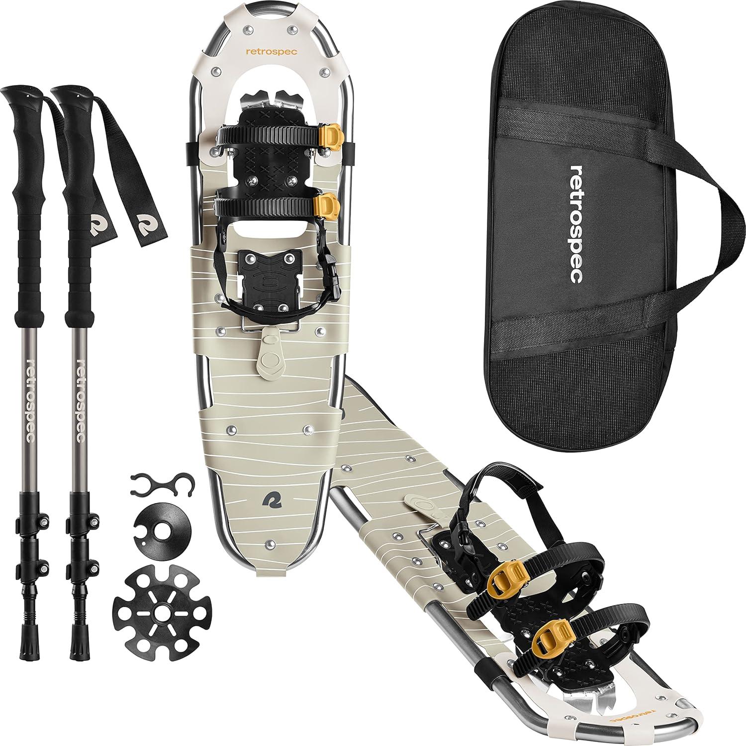 Retrospec Drifter Snowshoes & Trekking Poles Bundle with Adjustable Bindings – Lightweight Aluminum Snow Shoes for Women & Men – All Terrain Hiking & Winter Sports(Laurel)