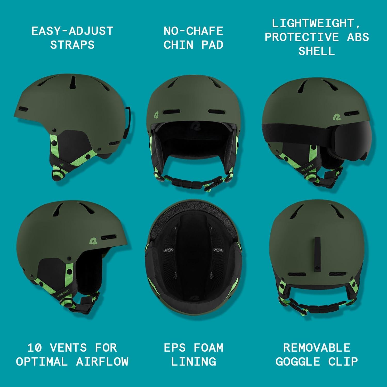 Comstock Kids Ski & Snowboard Helmet with ABS Shell, EPS Impact Protection & 10 Cooling Vents – Adjustable Winter Sports Gear, Goggle Clip(Matte Forest)