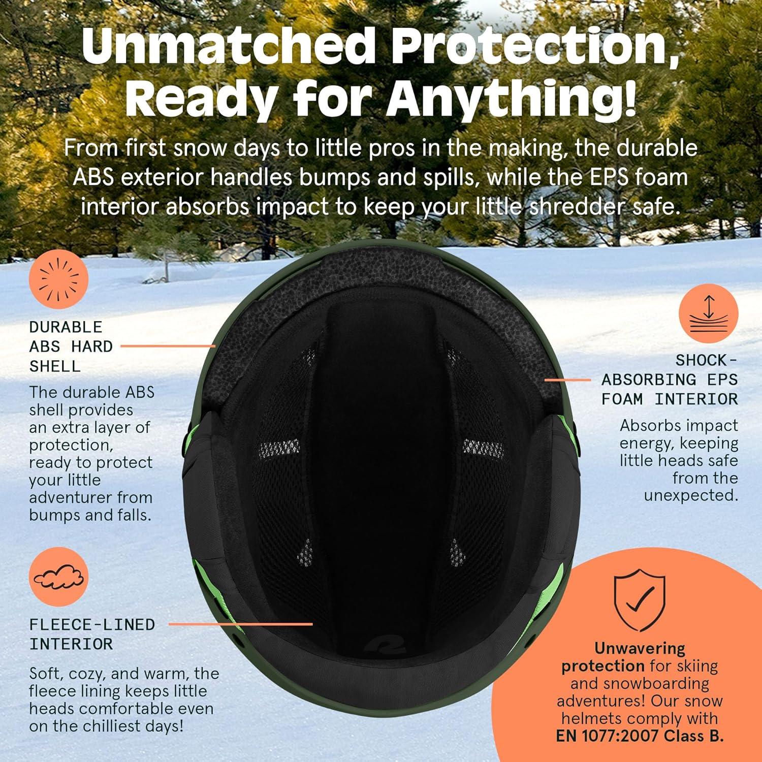 Comstock Kids Ski & Snowboard Helmet with ABS Shell, EPS Impact Protection & 10 Cooling Vents – Adjustable Winter Sports Gear, Goggle Clip(Matte Forest)