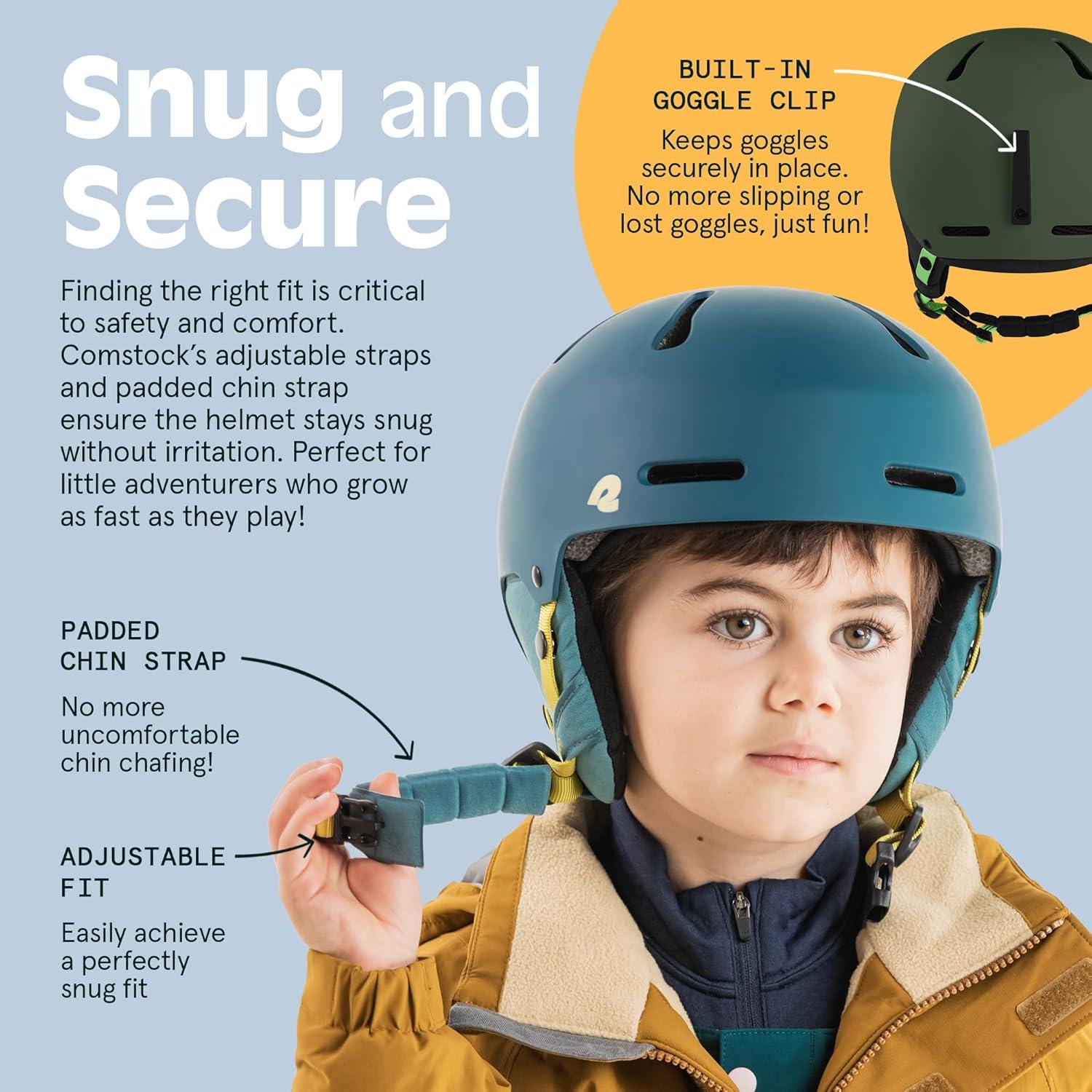 Comstock Kids Ski & Snowboard Helmet with ABS Shell, EPS Impact Protection & 10 Cooling Vents – Adjustable Winter Sports Gear, Goggle Clip(Matte Forest)