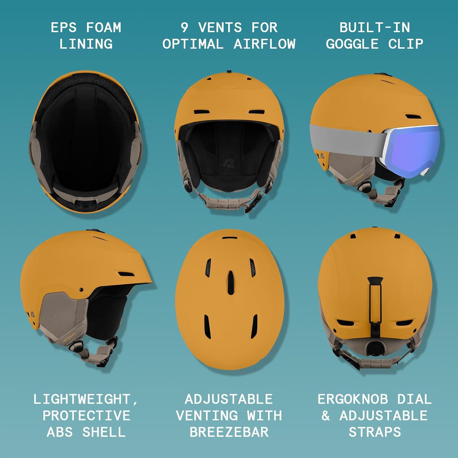 Retrospec Zephyr Ski Helmet – Snowboard Helmet for Adults & Youth with Adjustable Fit, 9 Breathable Vents, Removable Washable Earmuffs – Snow Sports Helmet for Men & Women(Matte Acorn)